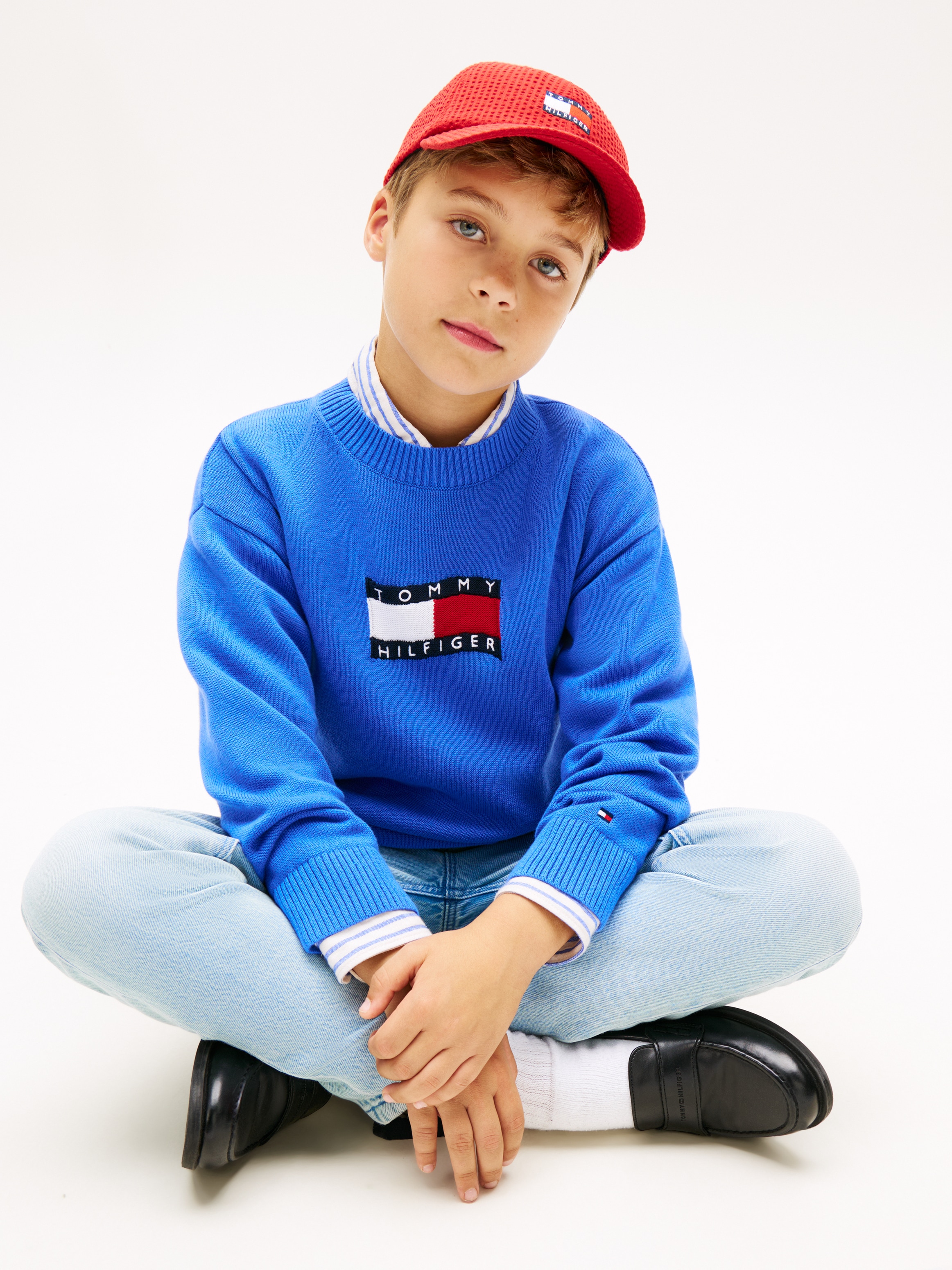 Tommy Hilfiger Pull en tricot »WAVY FLAG SWEATER LS« Enfants jusqu’à 16 ans, col rond
