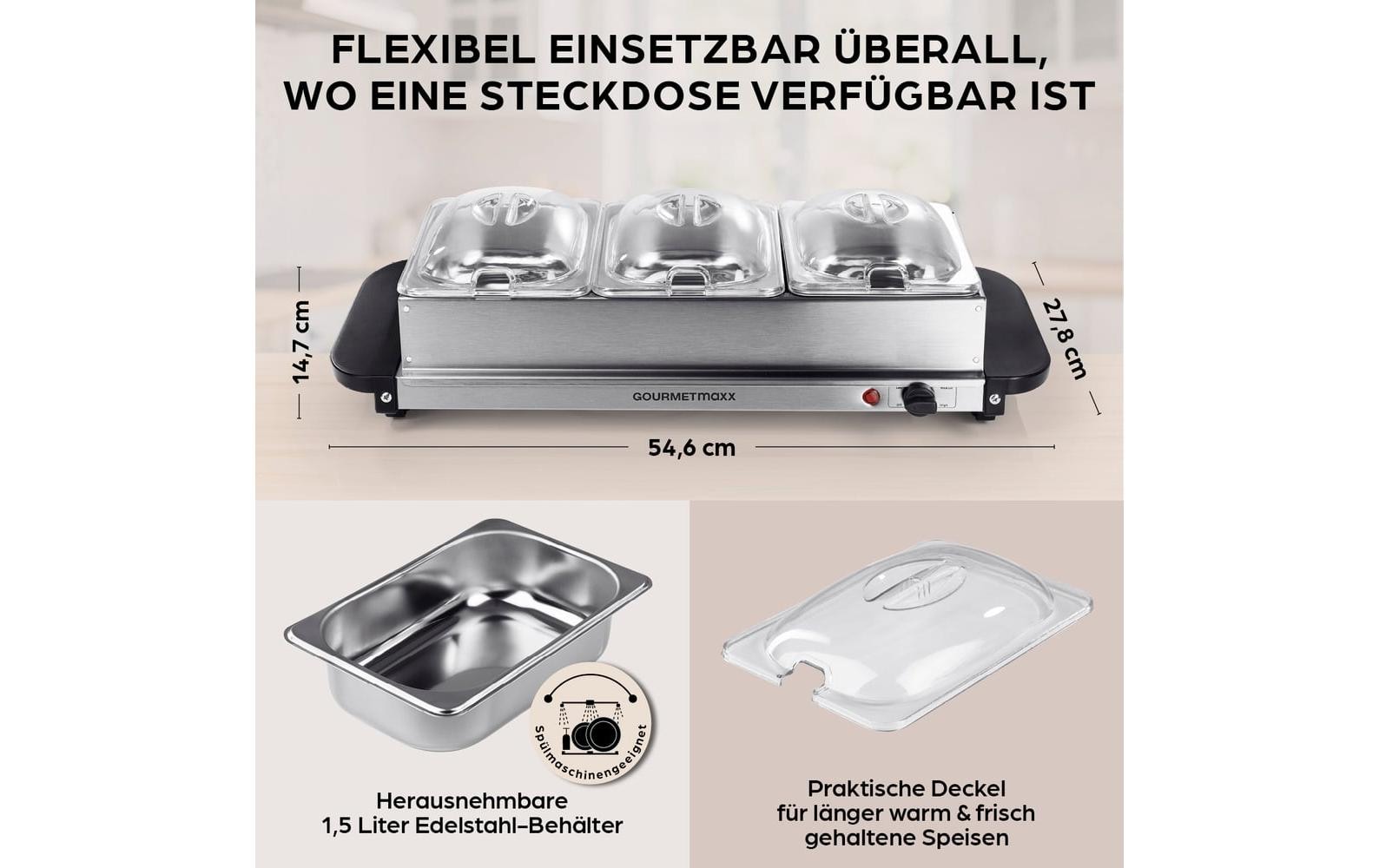 GOURMETmaxx Plaque chauffante »200 W« Chauffe-plat buffet en acier inoxydable