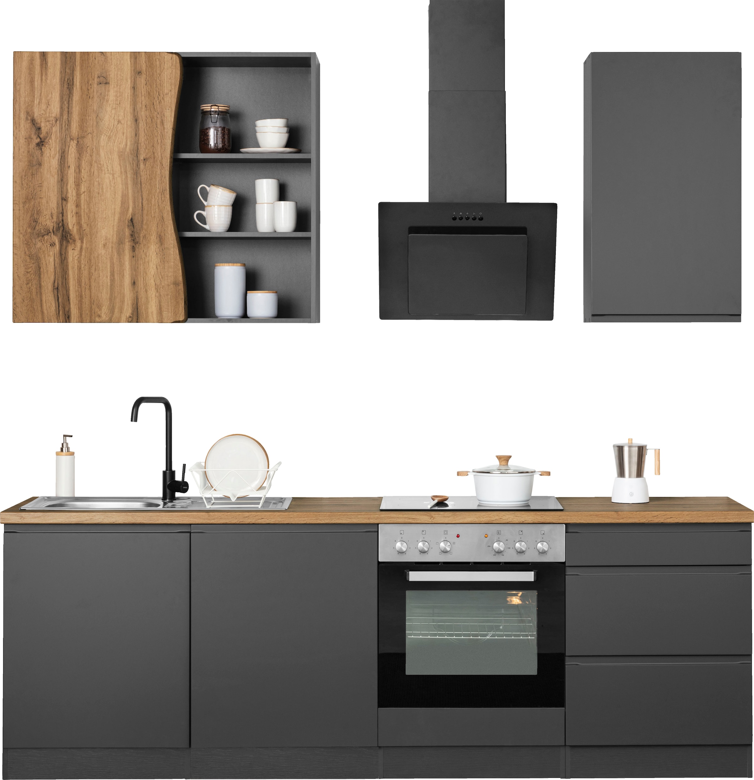 KOCHSTATION Kitchenette »KS-Bruneck« largeur 240cm, avec ou sans appareils électriques, façades MDF de haute qualité
