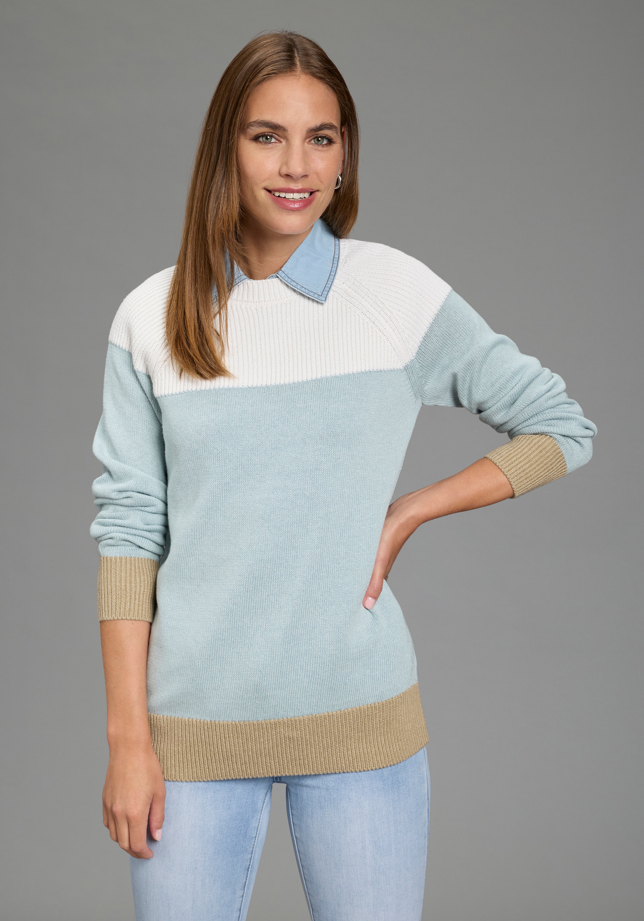 Boysen's Strickpullover in modischem Strick-Mix und Streifendesign