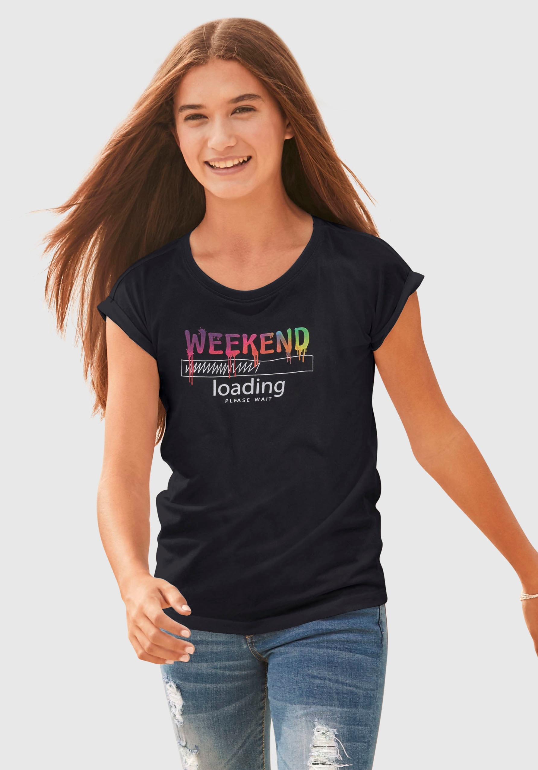 Image of KIDSWORLD T-Shirt »WEEKEND loading...please wait«, in weiter legerer Form bei Ackermann Versand Schweiz