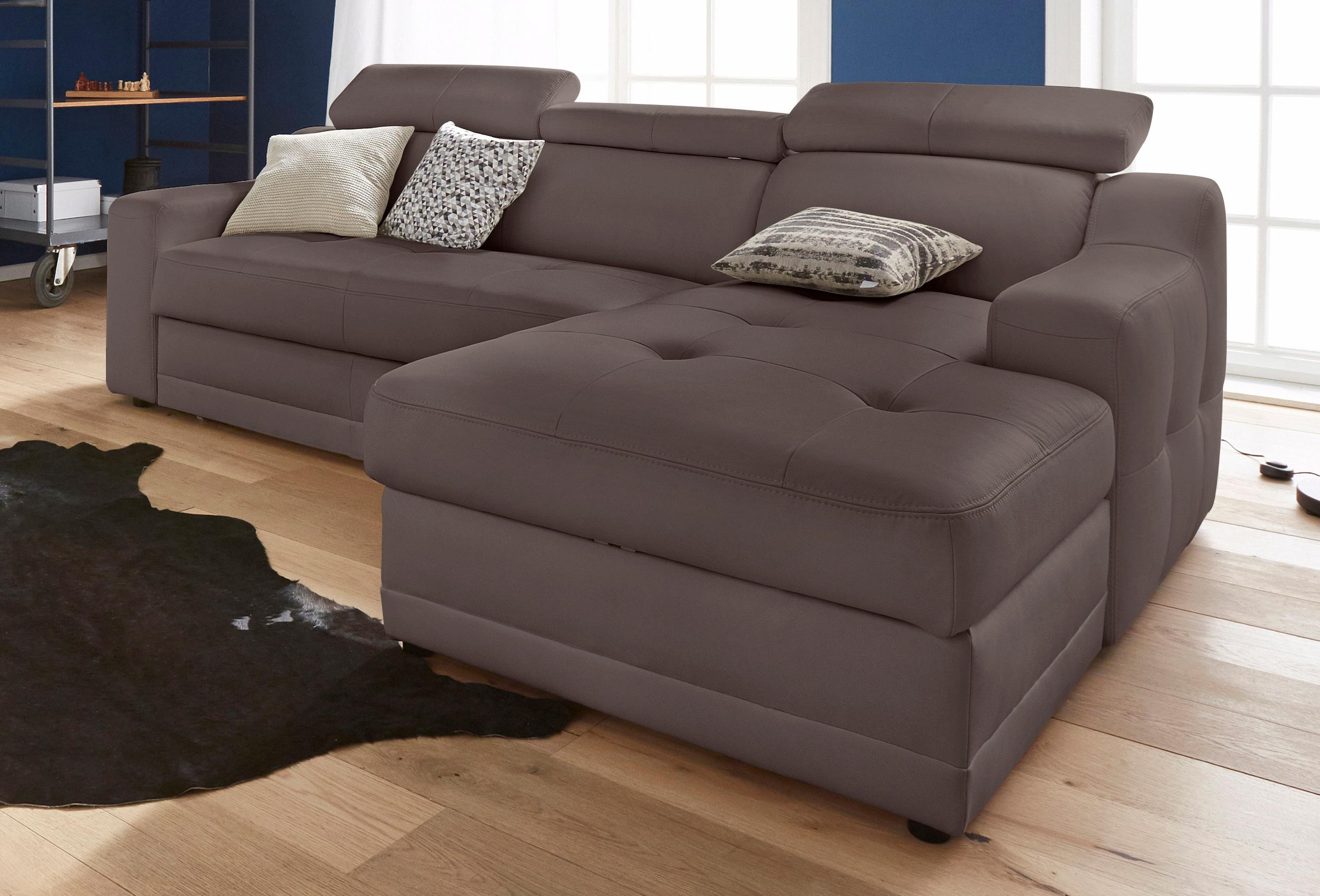 exxpo - sofa fashion Canapé d'angle »Lotos, bequem und funktionell, Federkern, Breite 242cm, L-Form« mit Kopf- bzw. Rückenverstellung, wahlweise mit Bettfunktion