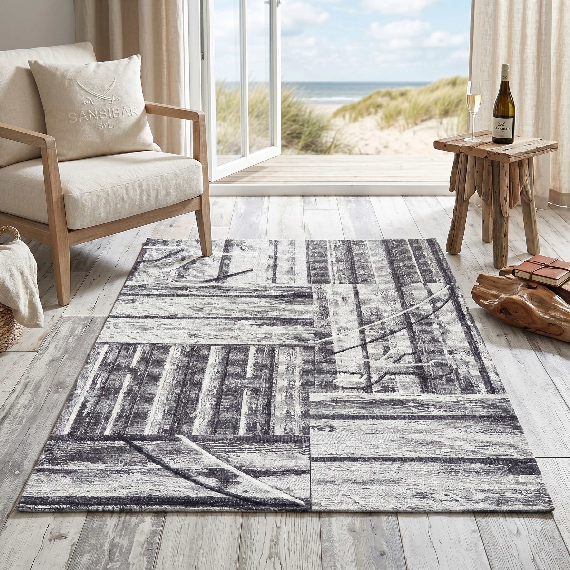 Image of Sansibar Teppich "Keitum 010" rechteckig 3 mm Höhe Flachgewebe, modernes Holz Design, auch in rund