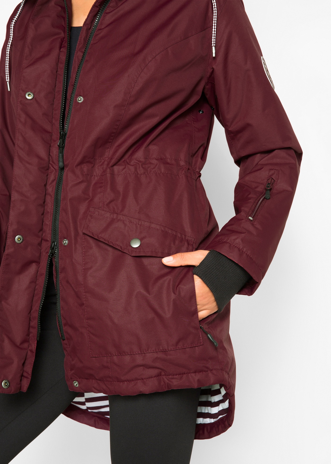 bonprix Funktionsjacke mit Kapuze Parka-Form, hinten länger, 2-Wege-Reissverschluss