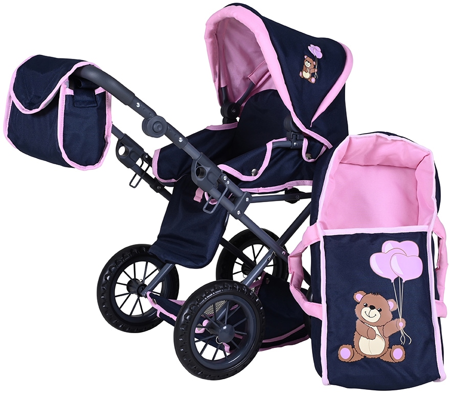 Knorrtoys® Kombi-Puppenwagen »Ruby - Navy Pink Baer«, mit Wickeltasche