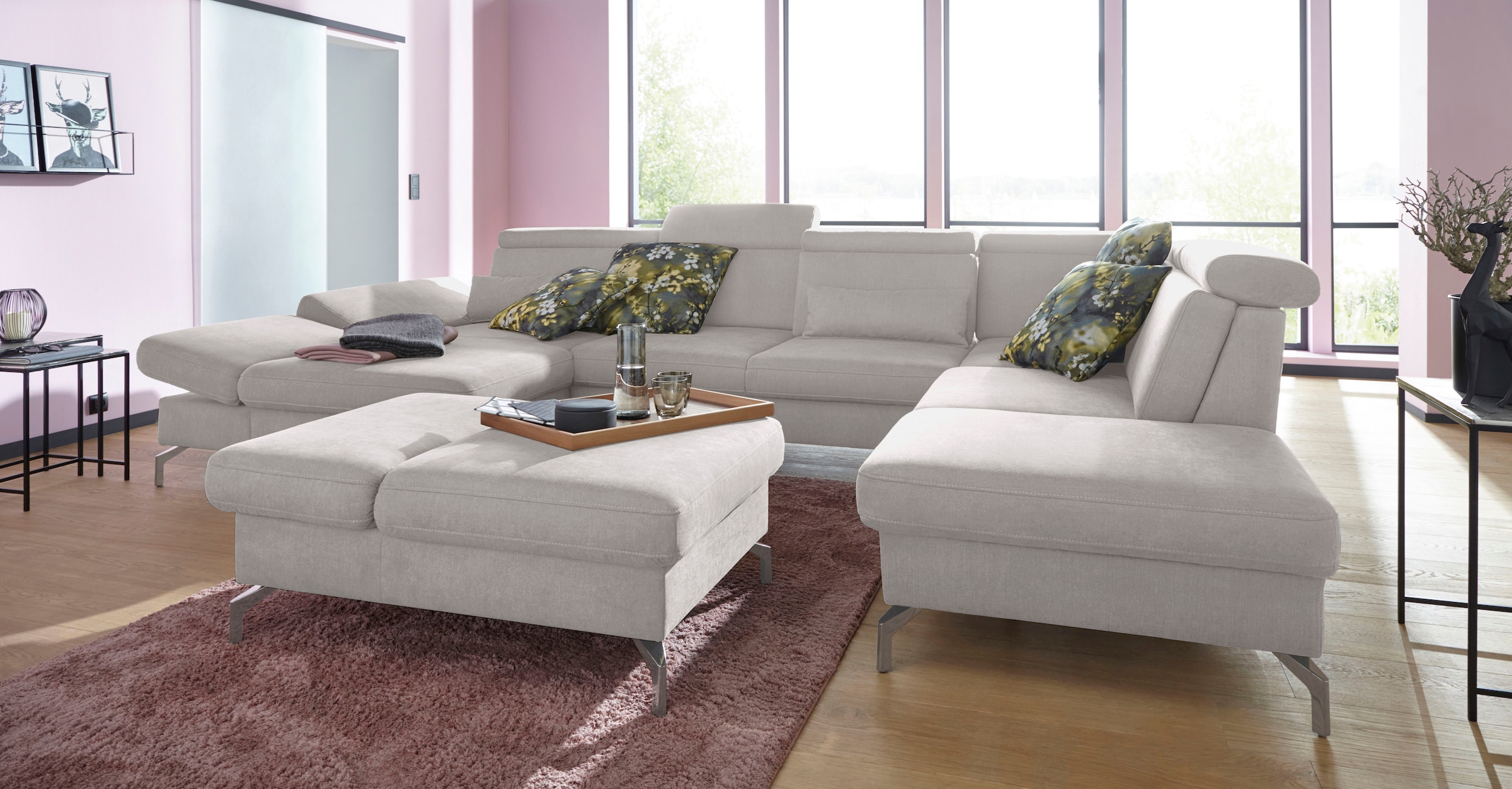 sit&more Wohnlandschaft »Brisbane U-Form«, Fusshöhe 15 cm, inklusive Sitztiefen-, Armteil- und Kopfteilverstellung