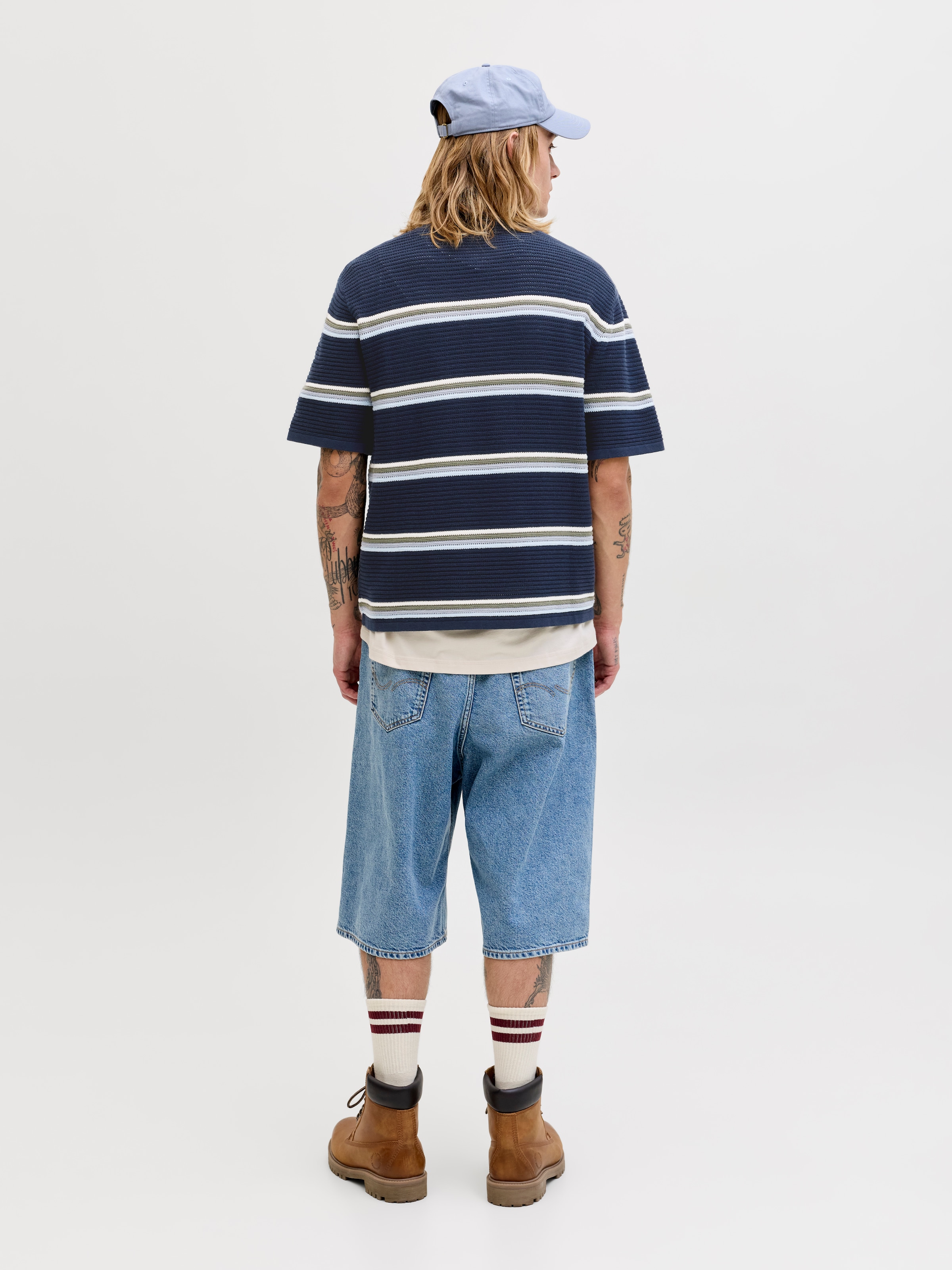 Jack & Jones Pull à col polo »JORMAINE KNIT STRIPE POLO SN« coton, coupe décontractée