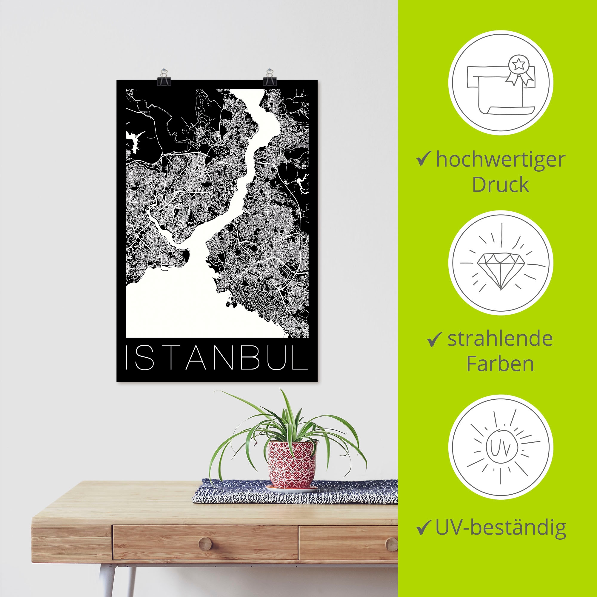 Artland Poster »Retro Karte Istanbul Schwarz & Weiss« Landkarten 1 Stk. tlg. als Alubild, Leinwandbild, Wandaufkleber oder Poster in versch. Grössen
