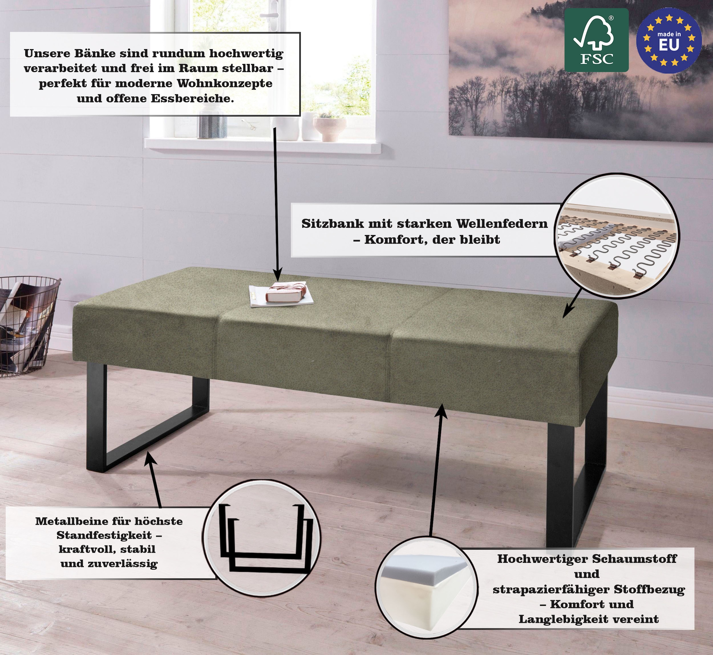 Home affaire Sitzbank »Oliver«, Breite 140cm, mit Metallgestell