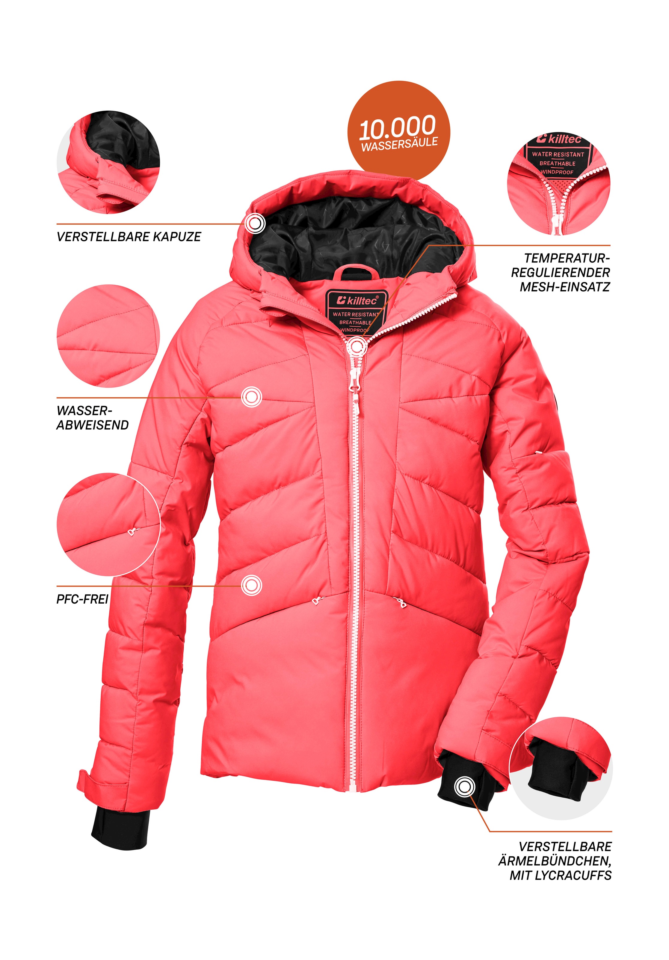 Killtec Skijacke »KSW 116 GRLS SKI QLTD JCKT«, Wasserabweisende, winddichte Winterjacke mit Schneefang