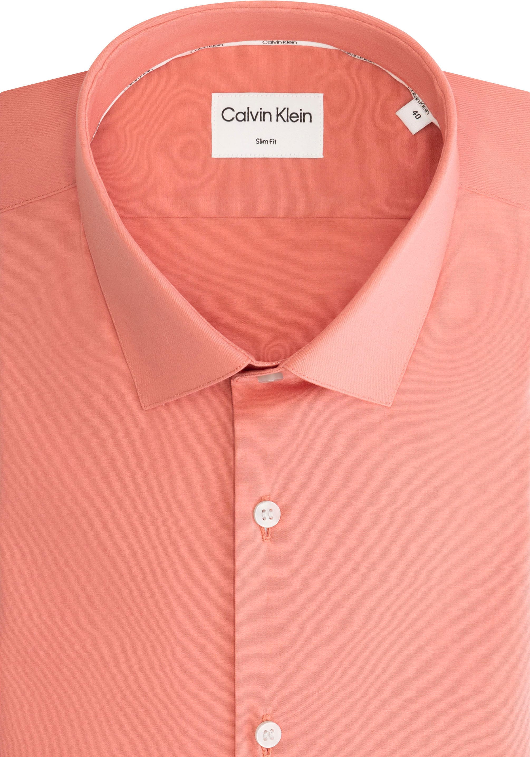 Calvin Klein Businesshemd »POPLIN STRETCH SLIM SHIRT«, mit Kentkragen, Logoprint auf Brusthöhe
