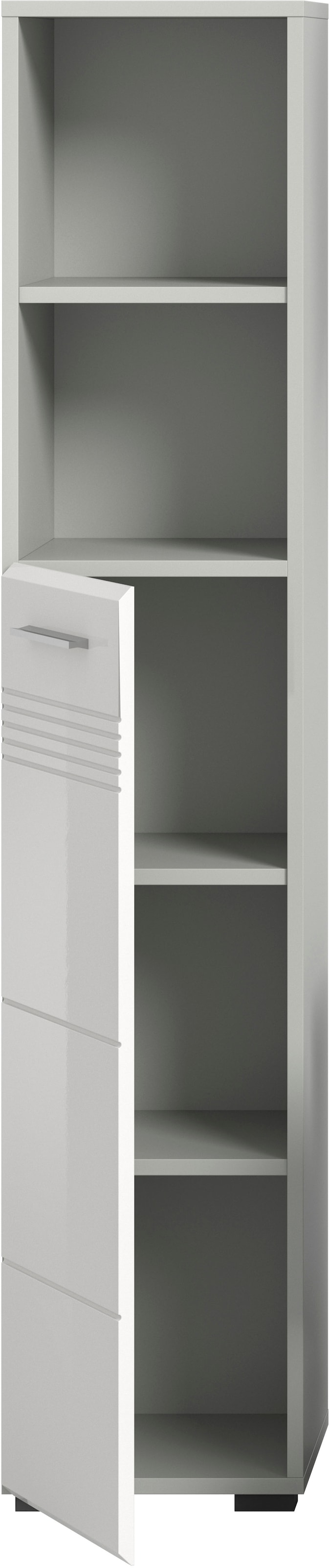 welltime Armoire haute »Calcio, Höhe 150 cm , 1 Tür, 2 offene Fächer, 3 Einlegeböden« Türanschlag wechselbar, MDF Front, Badschrank, Bad-Möbel, Badezimmer