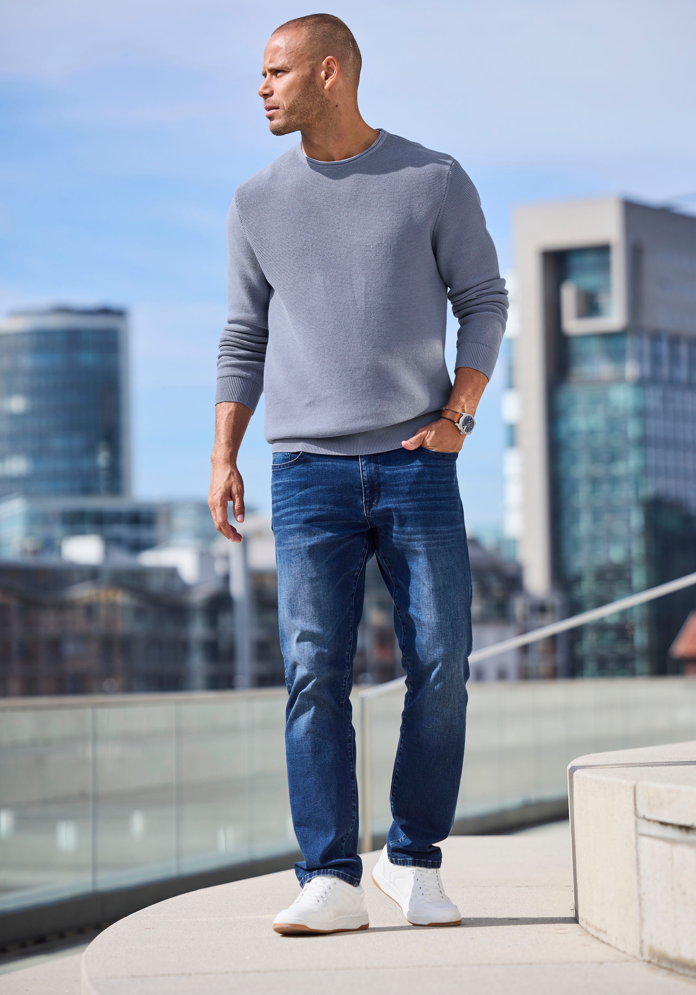 AUTHENTIC LE JOGGER Strickpullover, mit Double-Layer Optik, Rundhalspullover aus reiner Baumwolle