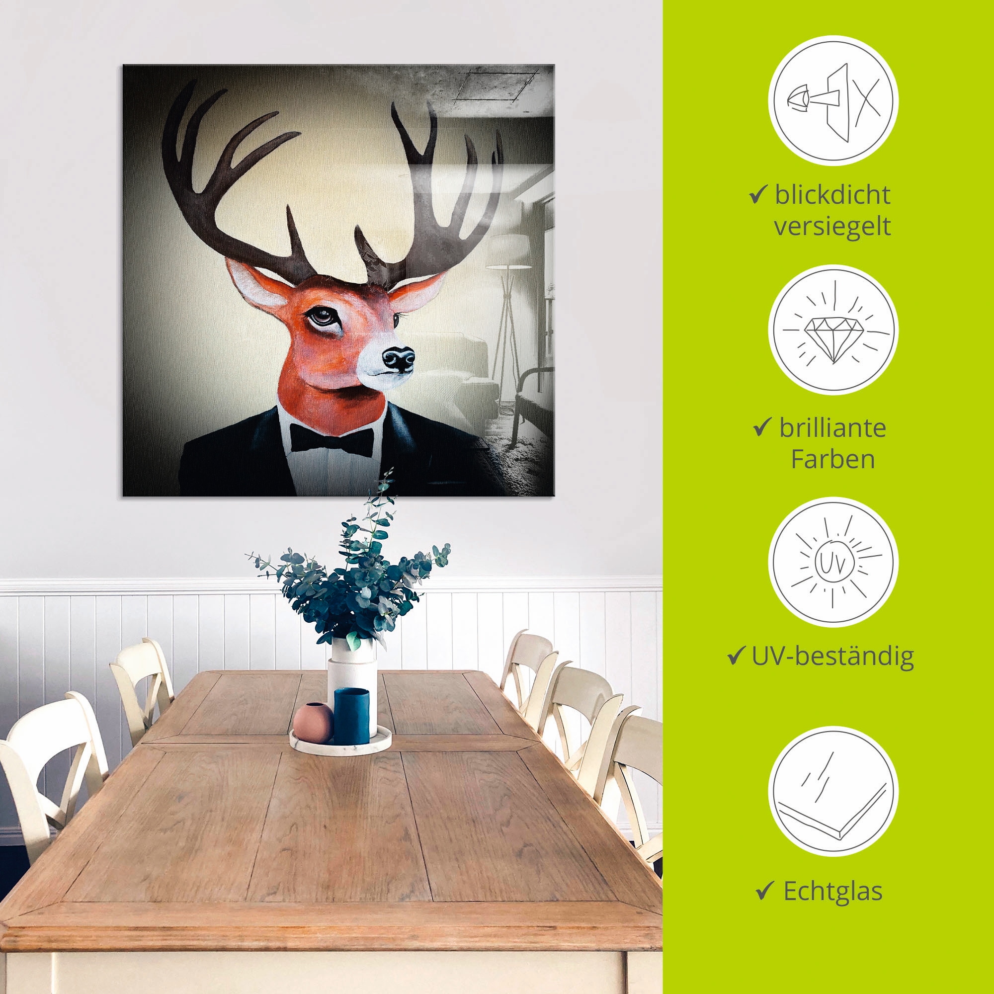 Artland Glasbild »Undercover Hirsch«, Humor, (1 St.), in verschiedenen Grössen
