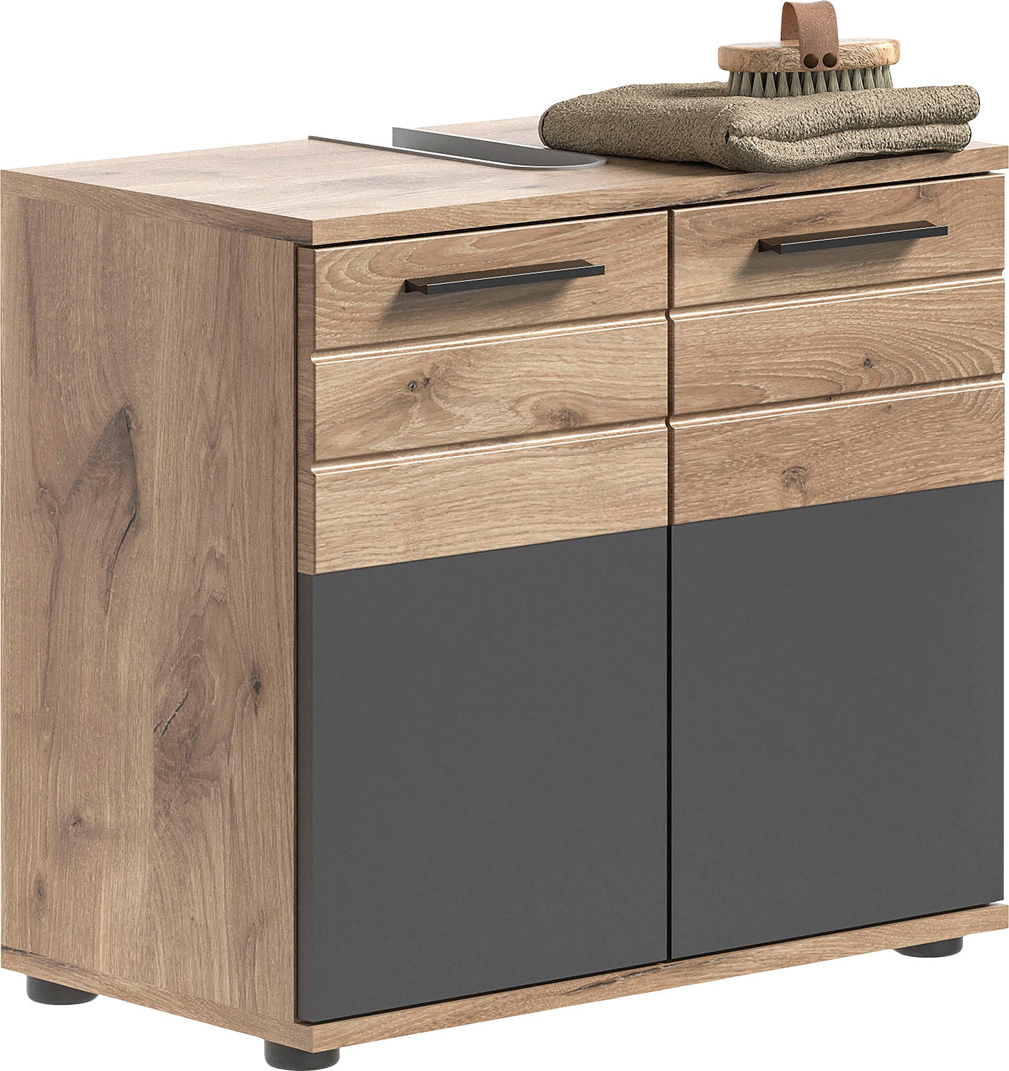 Image of welltime Waschbeckenunterschrank "Riga, Breite 60 cm, 2 Tür, 2 Fächer, mit Siphonausschnitt" Standschrank, Unterschrank, Badmöbel, Badschrank, Schrank, Bad