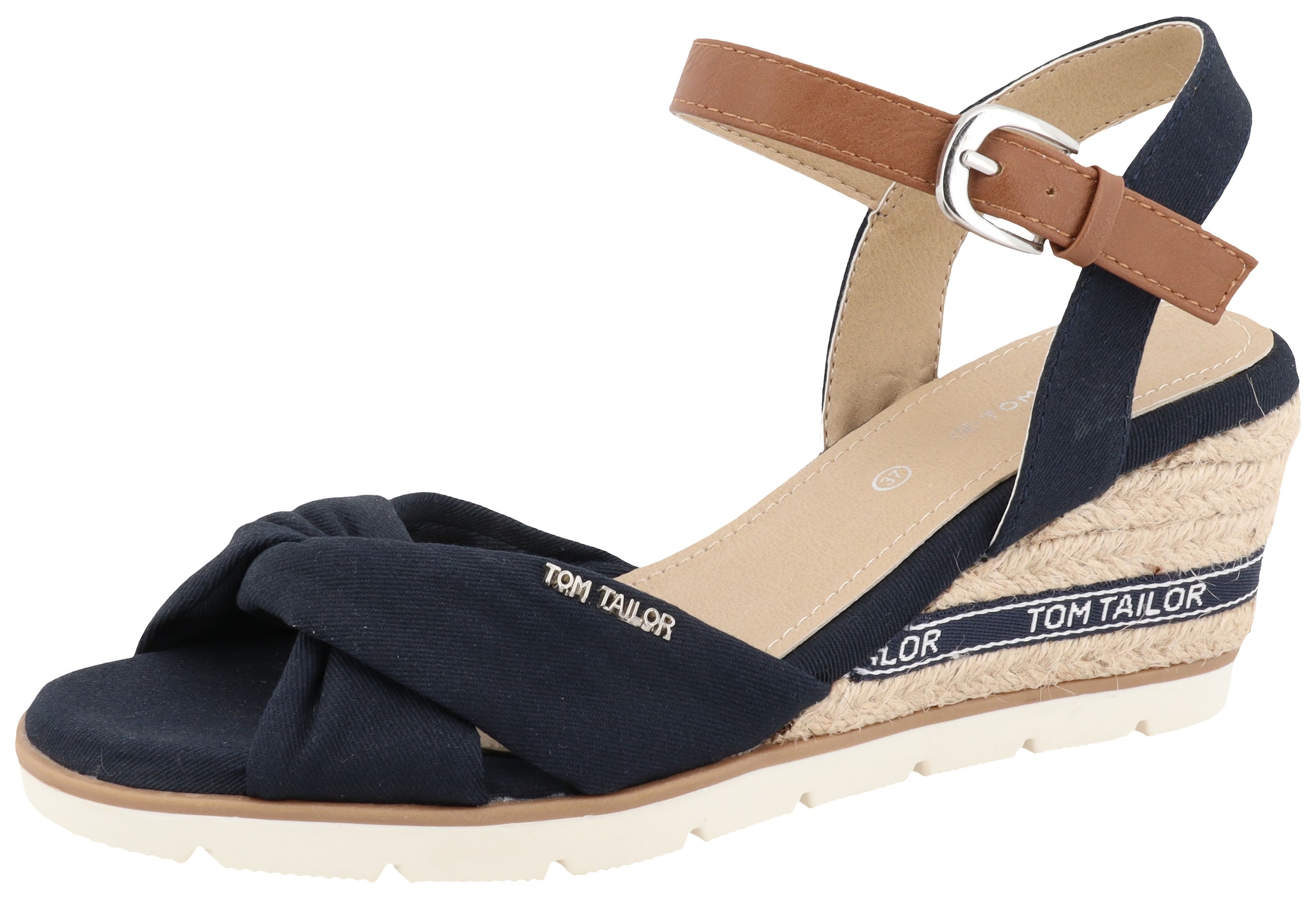 Image of TOM TAILOR Keilsandalette "Isabel" Riemchensandale, Sommerschuh mit Logoschriftzug im Absatz