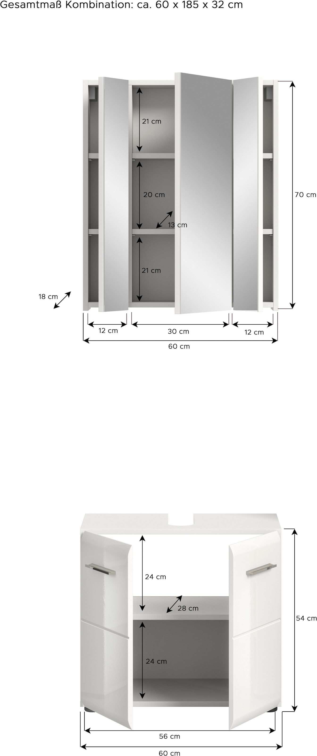 INOSIGN Badmöbel-Set »FLORENZ, TOPSELLER!, 2-teilige Badkombination, hochwertige MDF-Front« Set, bestehend aus: 1 Waschbeckenunterschrank, 1 Spiegelschrank, 