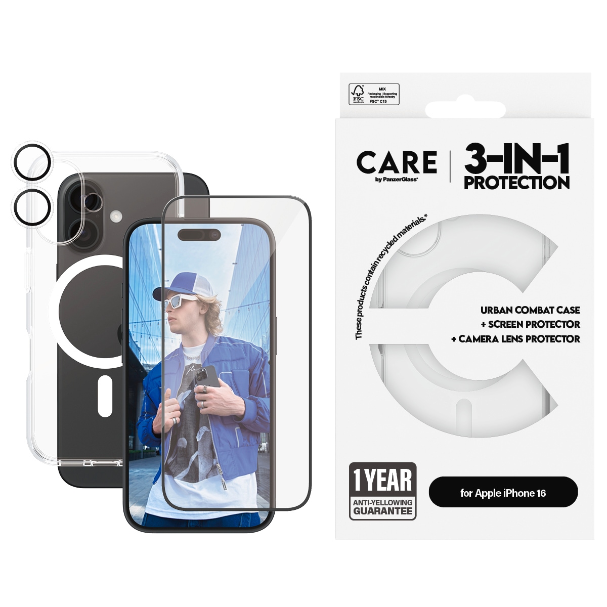 Image of CARE by PanzerGlass Handyhülle "Flagship 3-in-1 für Apple iPhone 16" Backcover, Schutzhülle, Handyschutzhülle, Case, Schutzcase, stossfest