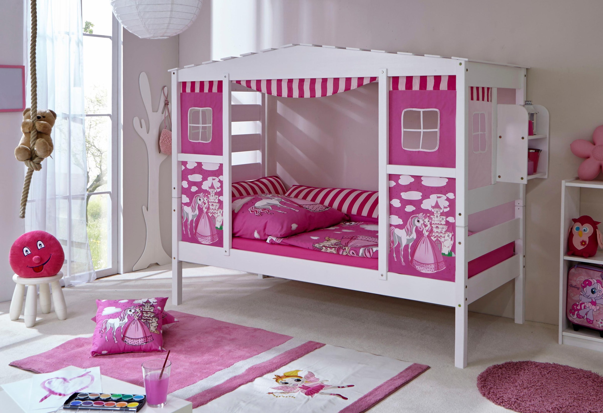 Ticaa Kinderbett »Lio«, Hausbett, aus Kiefer Massivholz, inkl. Rollrost