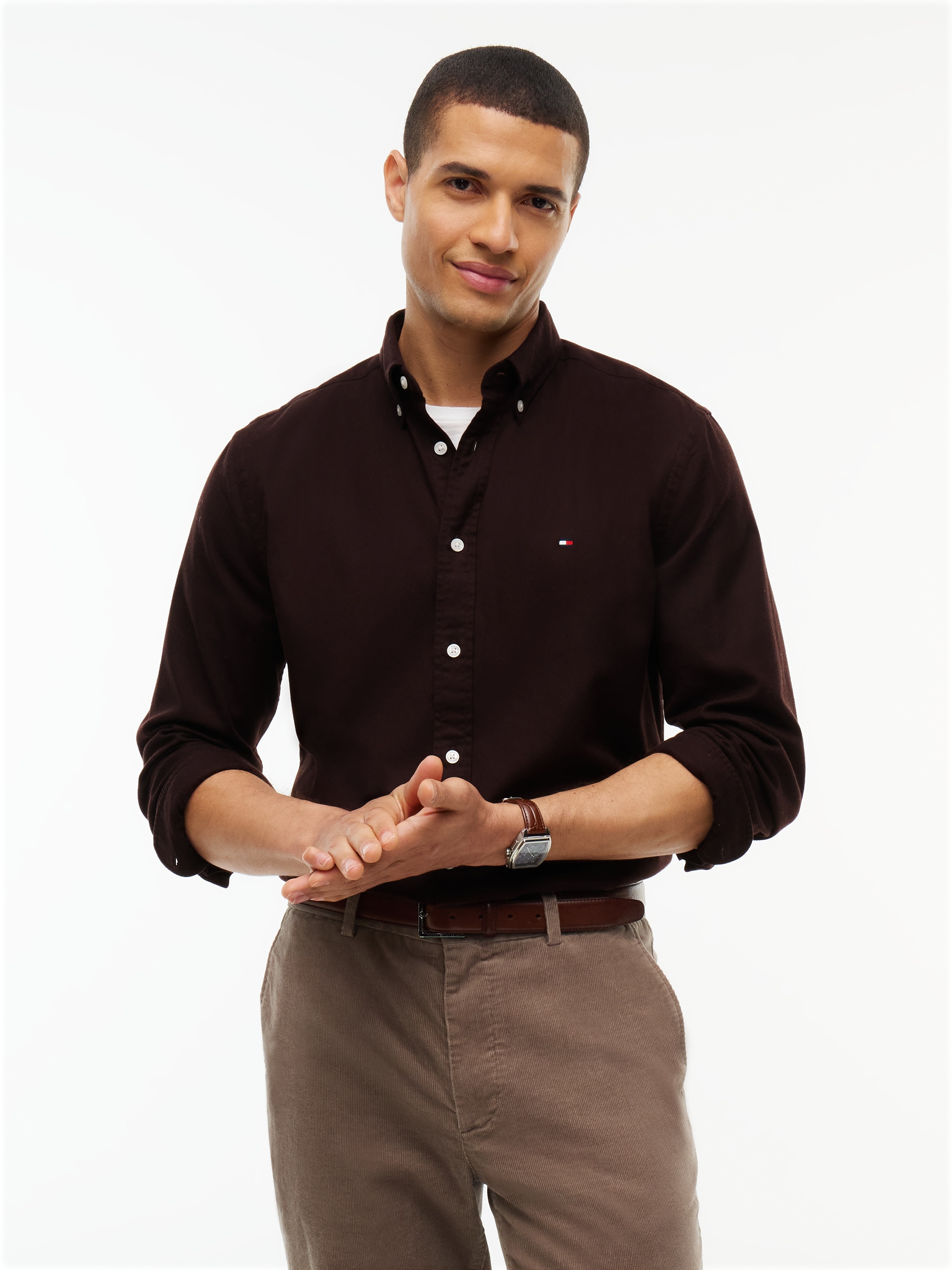 Tommy Hilfiger Chemise à manches longues »FLEX FLANNEL SOLID SHIRT« Flanelle douce Regular Fit