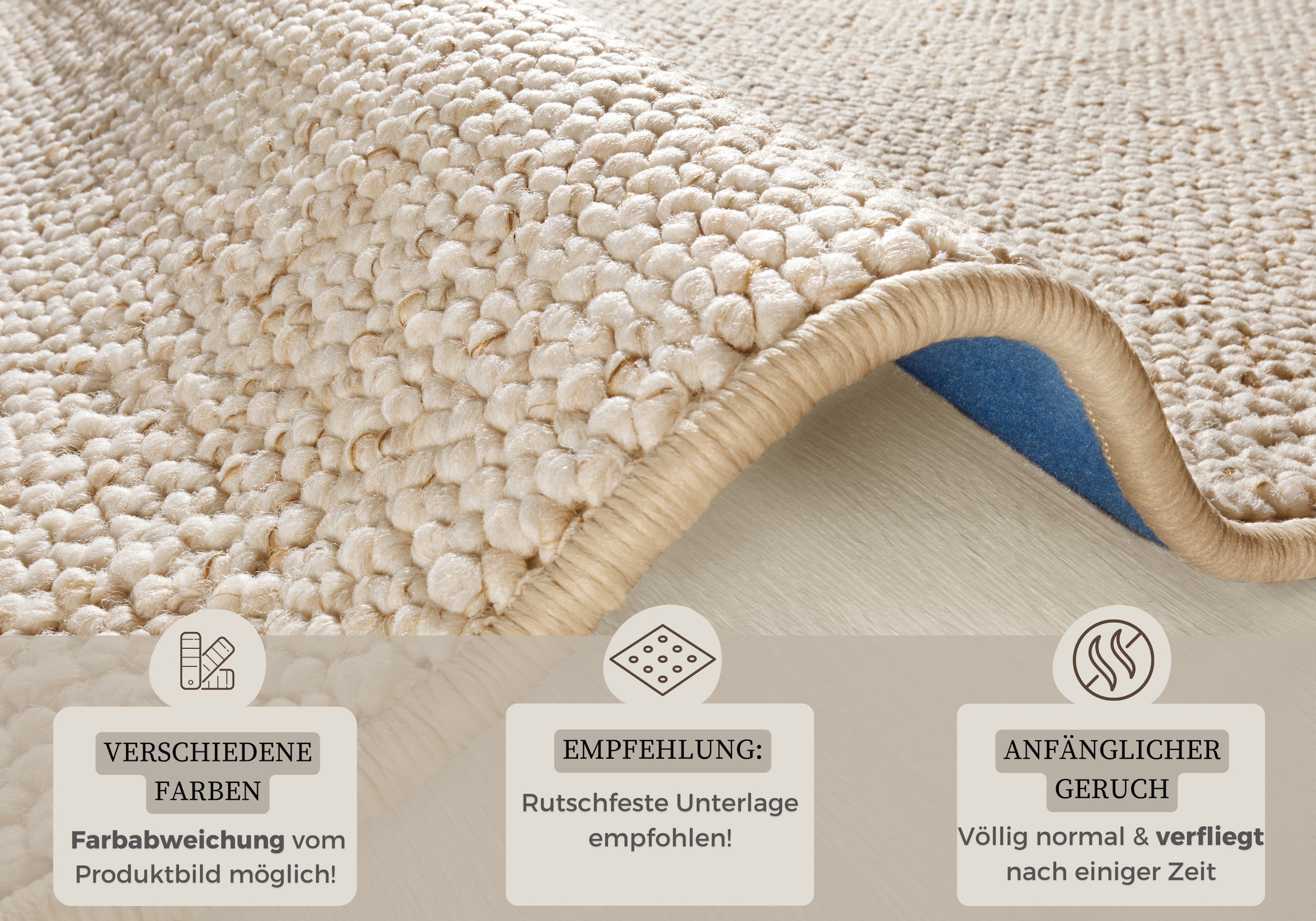 HANSE Home Teppich »Wolly 2«, rund, 12 mm Höhe, Flachgewebe, Skandi, Woll-Optik, Esszimmer, Wohnzimmer, Flur