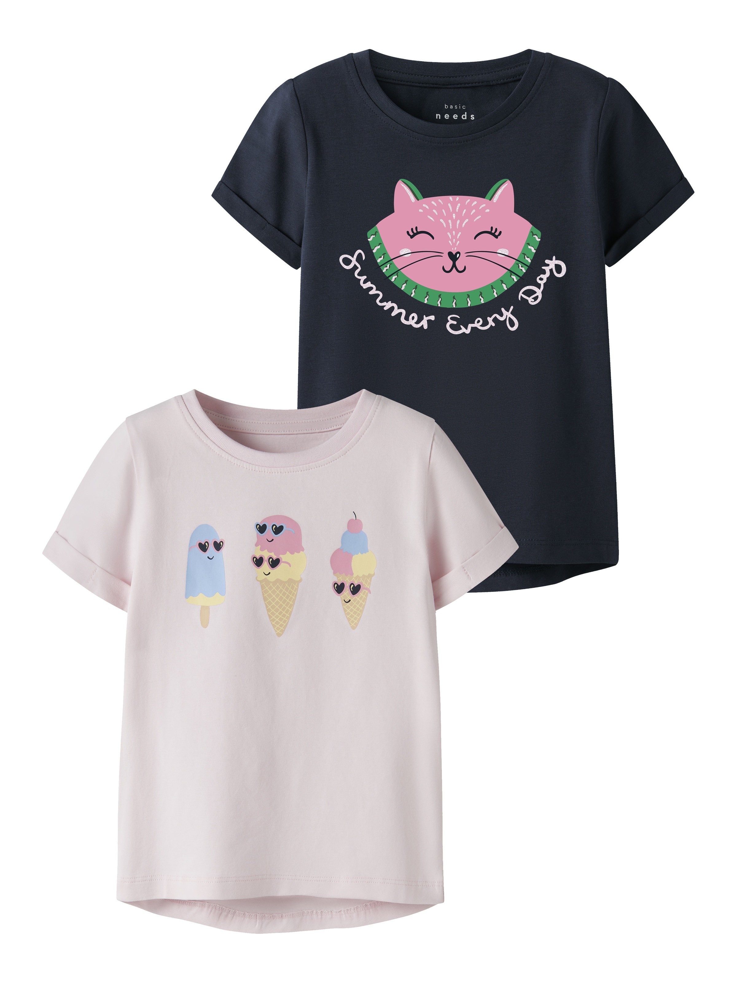 Image of Name It T-Shirt "NMFVIX 2P SS TOP" Packung, 2 Baumwollmischung, normal geschnitten