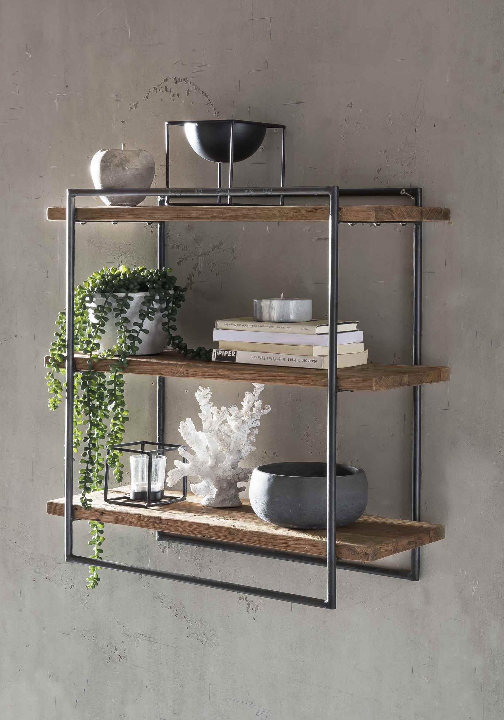 SIT Étagère murale »ROMANTEAKA Hängeregal aus Teakholz mit 3 Böden im Industrial-Stil« Teck recyclé rencontre un cadre métallique moderne