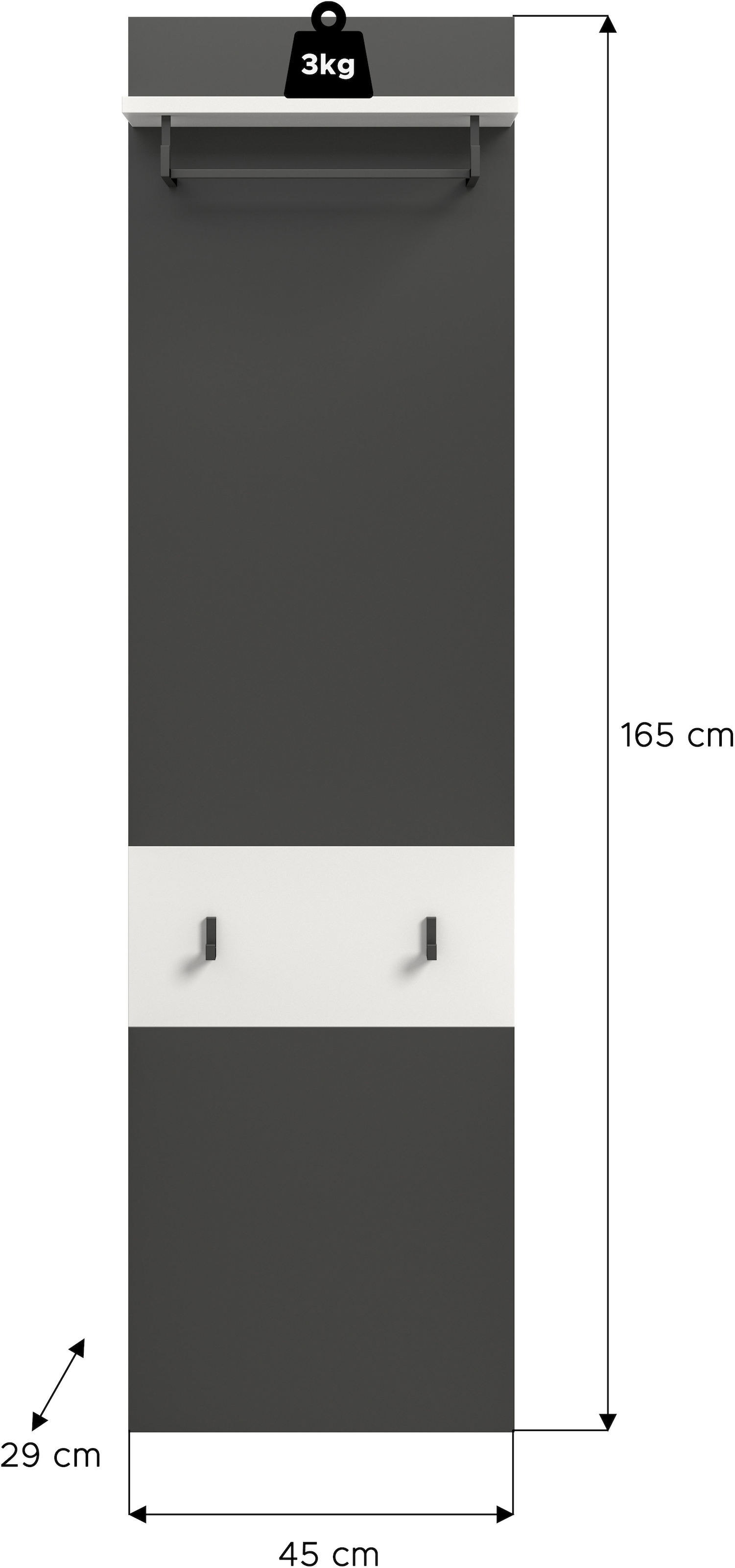 INOSIGN Garderobenpaneel »REHAT, TOPSELLER!, Höhe 165 cm, Hutablage, 2 Haken, Garderobenstange« in verschiedenen Farben erhältlich, 1 Stk. tlg. Paneel, Wandboard, Garderobe, Garderobenleiste, Garderobenboard