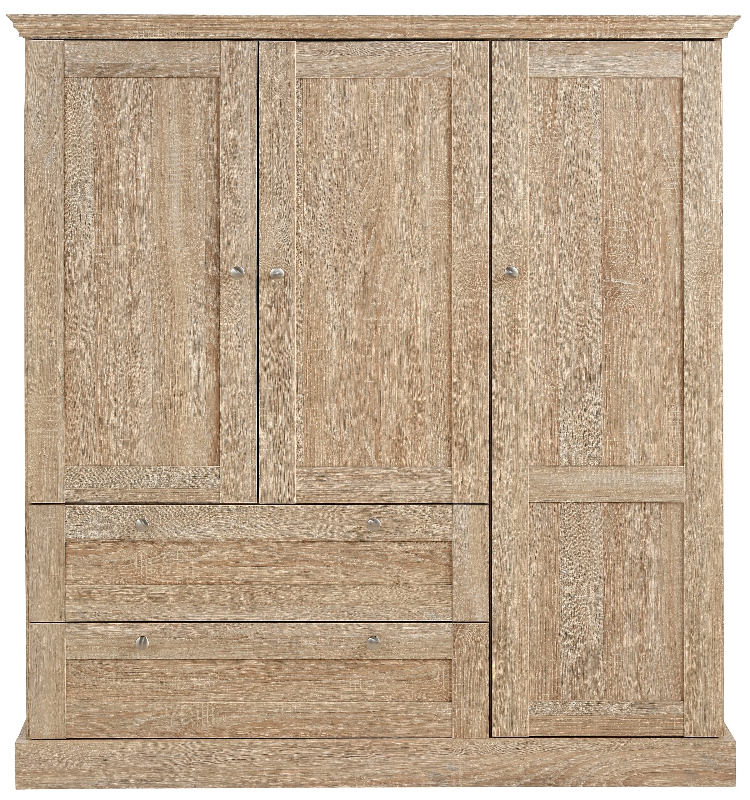 Image of GOODproduct Kleiderschrank "Binz, Wäscheschrank, Mehrzweckschrank, skandinavischer Landhausstil" B/H/T ca. 122/130/35 cm, viele Stauraummöglichkeiten, Metallgriffe, Türen mit Rahmen/ Kassetten