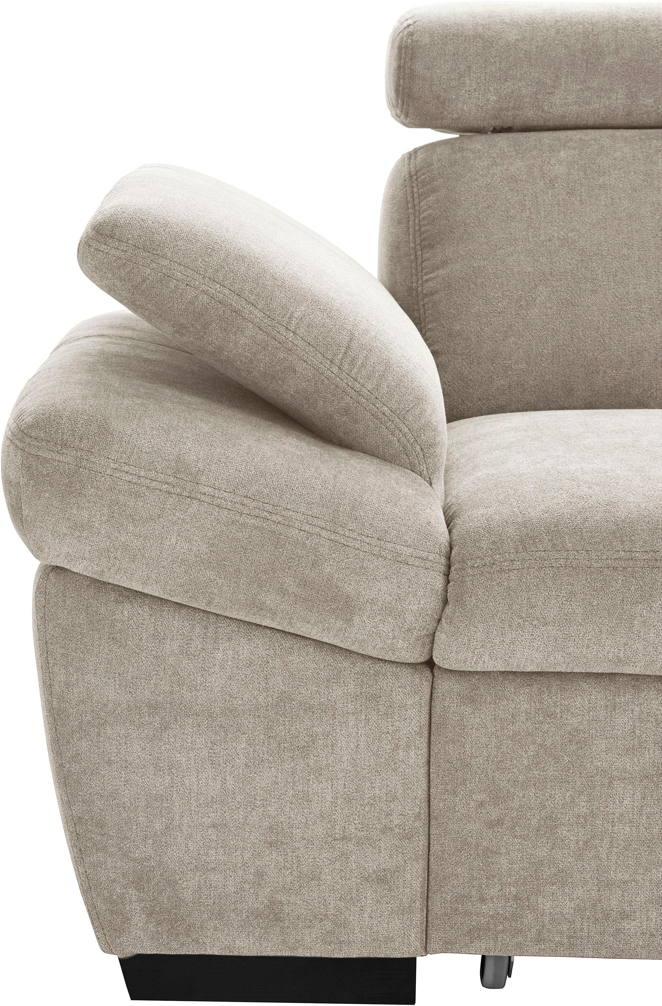 exxpo - sofa fashion Ecksofa »Salerno, inkl. Kopf- und Armteilverstellung, elegant & bequem, L-Form«, wahlweise mit Bettfunktion und Bettkasten, tolle Detailverarbeitung