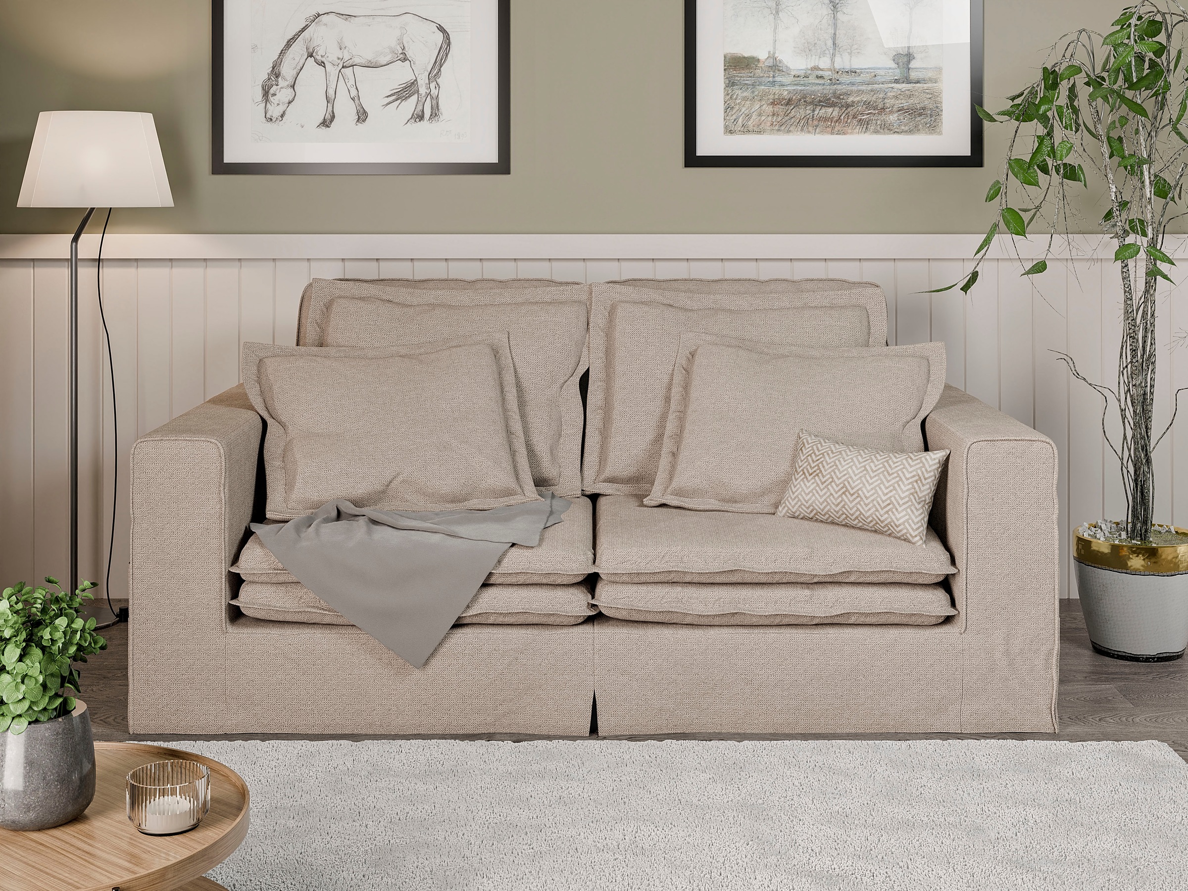Image of Home affaire 3-Sitzer "ALISSAS BIS mit vielen Kissen, Biesen an den Kissen," Hussen-Optik, kleine Taschen an der Seite zum Verstauen
