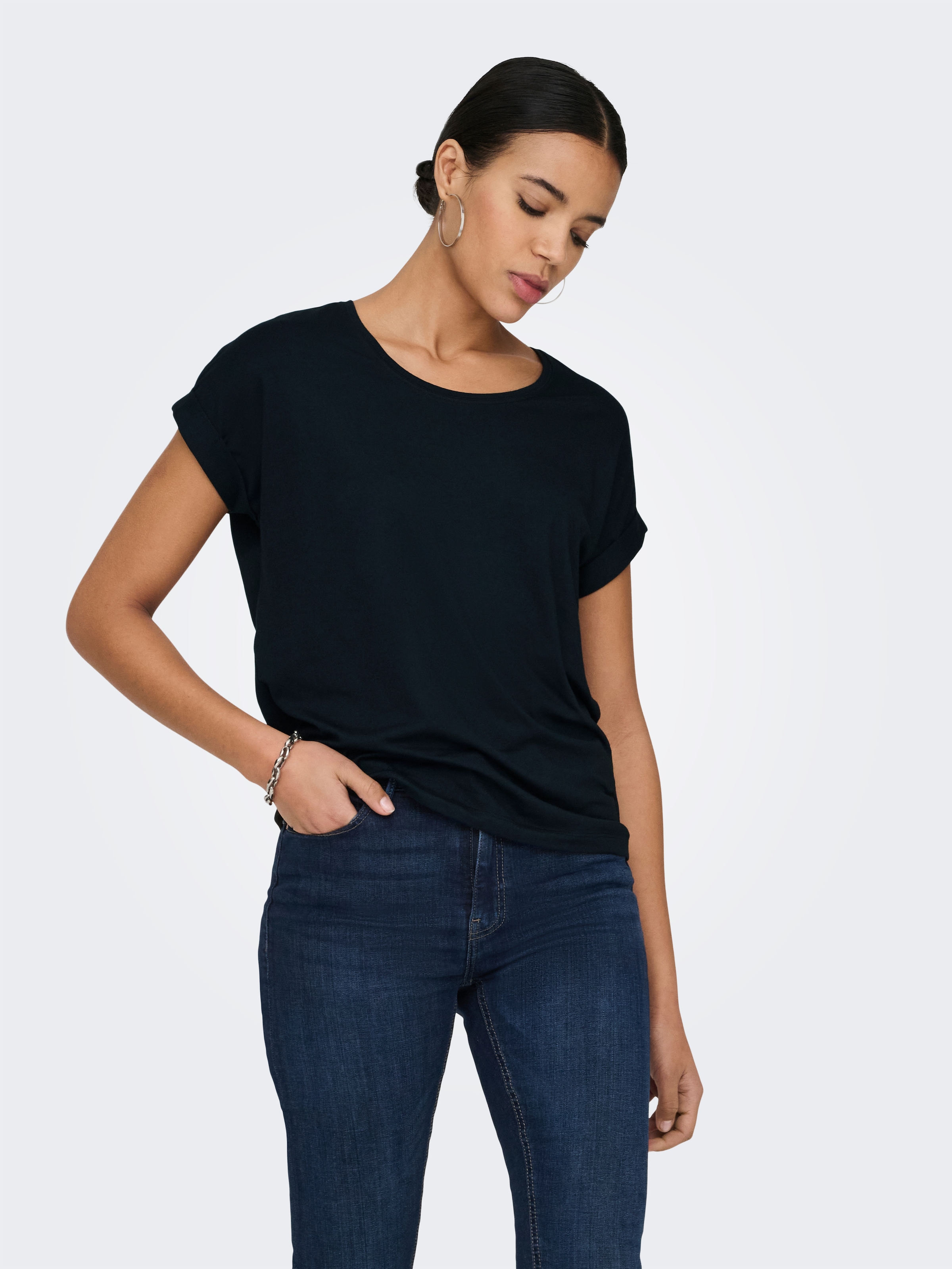 ONLY T-shirt »ONLMOSTER – T-Shirt mit melierter Optik und elastischem Material« meliert, casual, lässig geschnitten, Viskosemischung, Rundhals