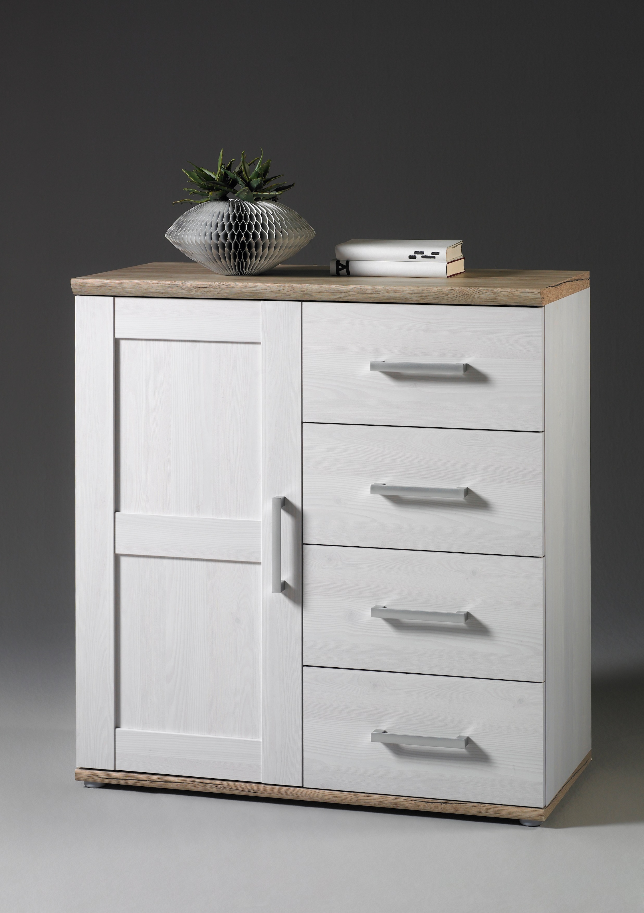 Image of HBZ Kommode "Romance im Landhaustil, BxHxT 93x99x45 cm" Schrank mit 1 Tür, 4 Schubkästen und 2 Einlegeböden