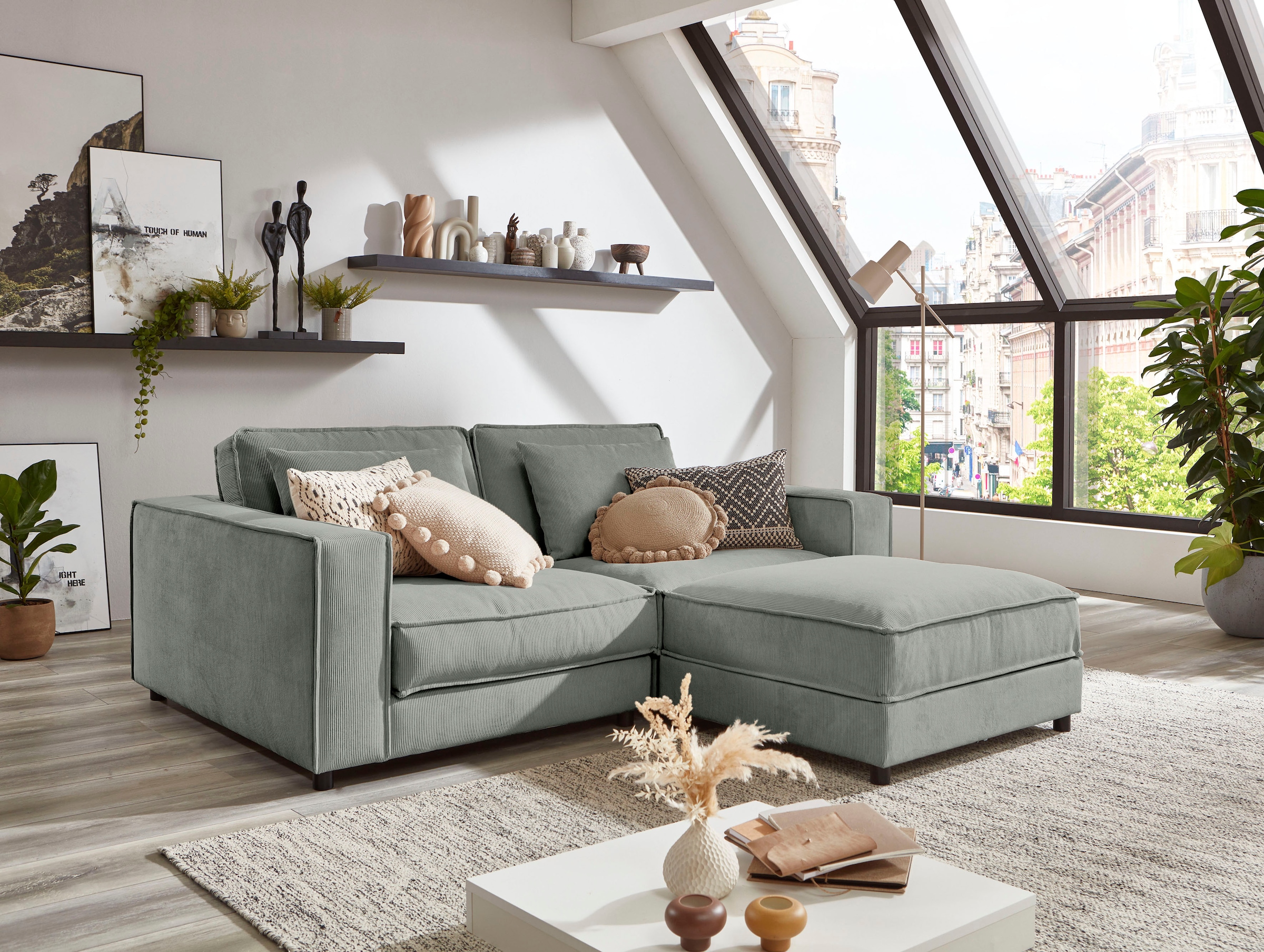 ATLANTIC home collection 2-Sitzer »Valan« XXL-Sitzfläche, mit Cord-Bezug, frei stellbar, mit Wellenunterfederung