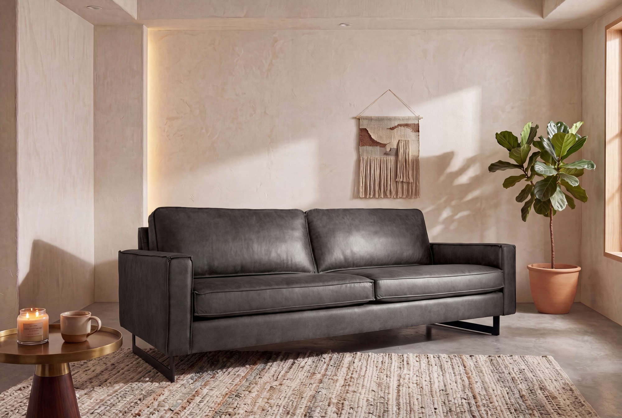 GOODproduct 3-places »Maxi-Ausführung Pinto, 236 cm, Cord, Chenille, Lederoptik« avec jonc, pieds métalliques noirs, suspension à ressorts ondulés