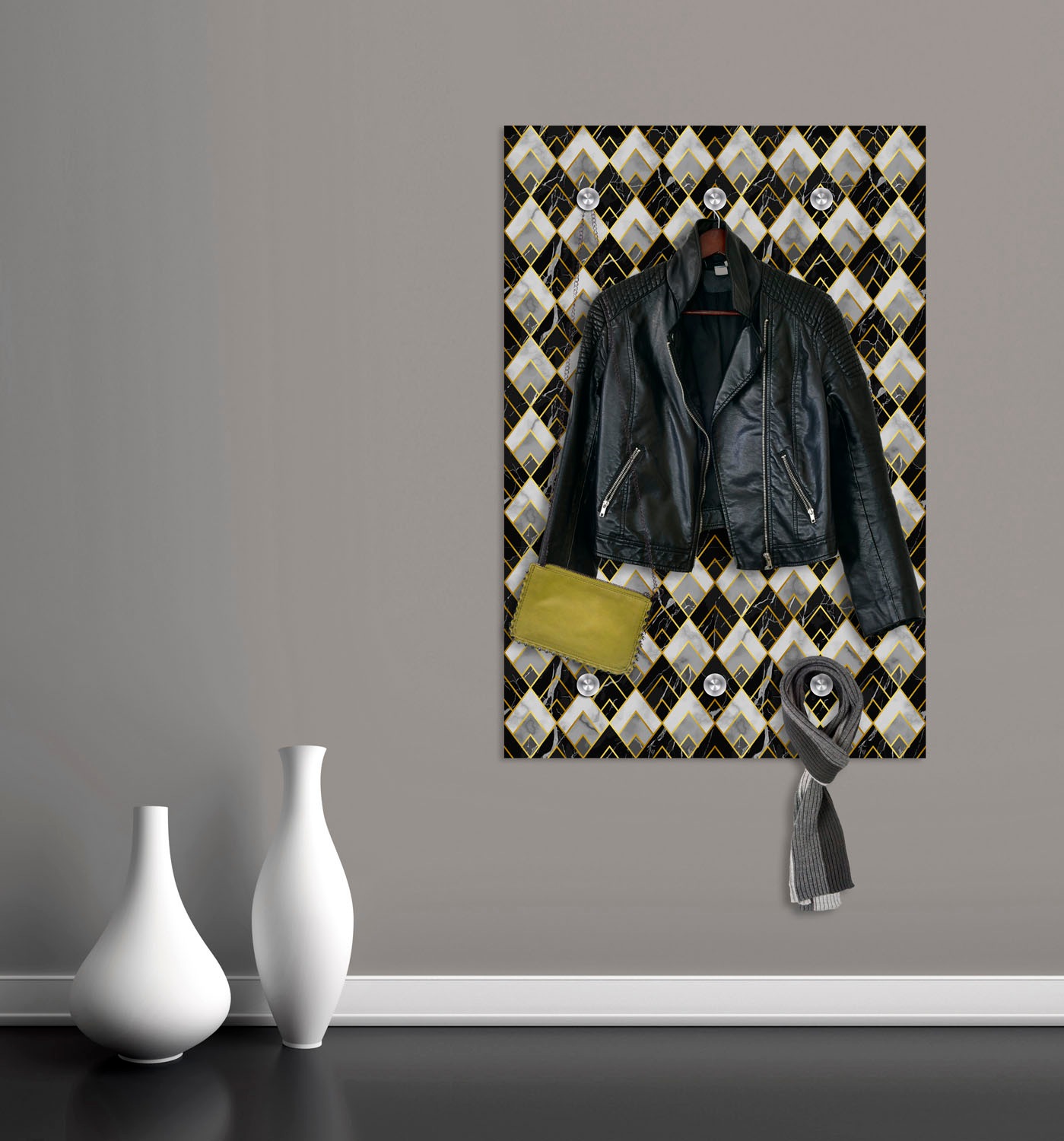 queence Garderobenleiste »Rauten« mit 6 Haken, 80 x 120 cm