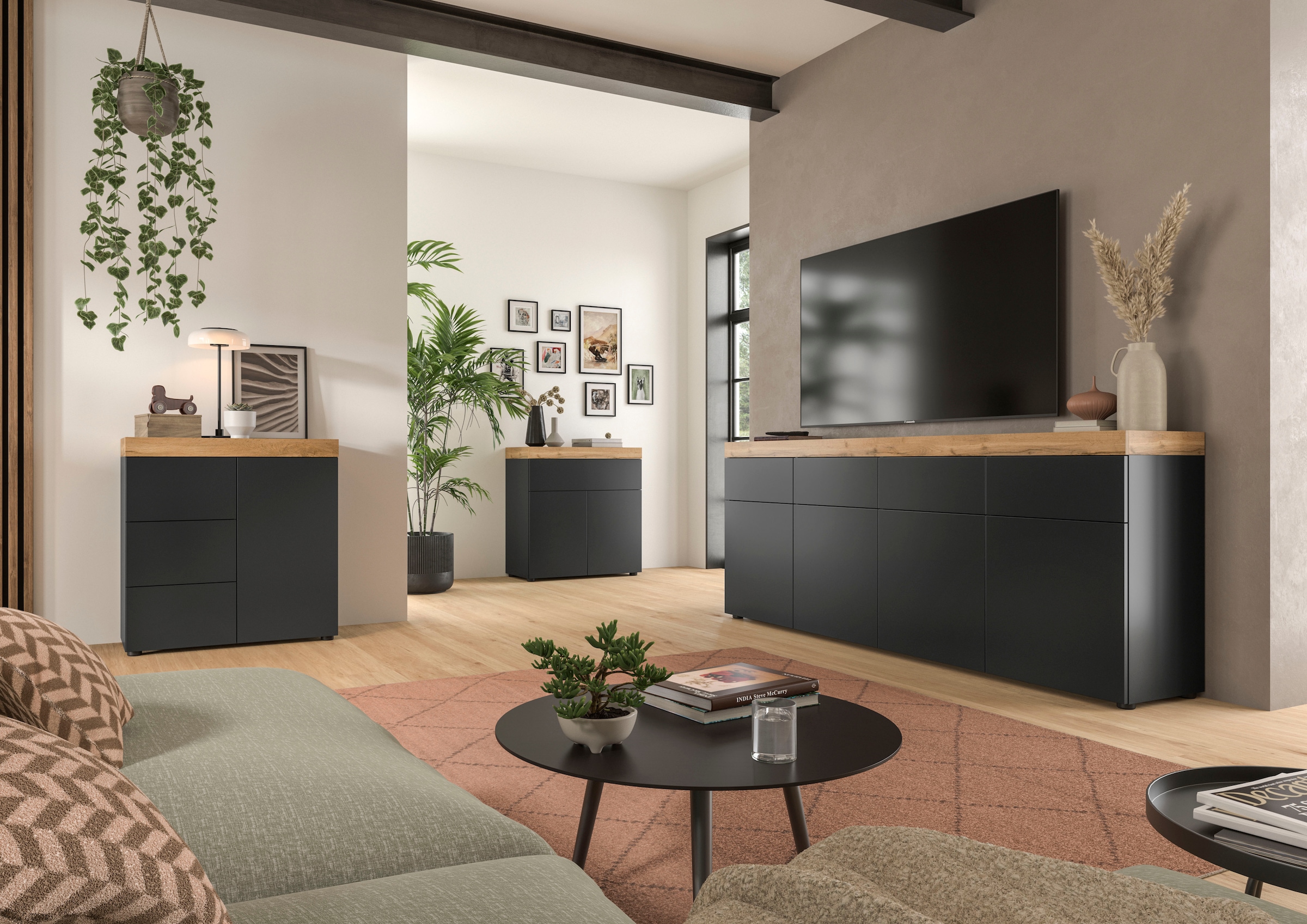GOODproduct Commode »MAMBO, Breite 77cm, 1 Tür, 3 Schubkästen, push-2-open« 2 farbige Ausführung, in verschiedenen Farben erhältlich, 1 cuis tlg. Kommode, Anrichte, Wohnzimmer, Schlafzimmer