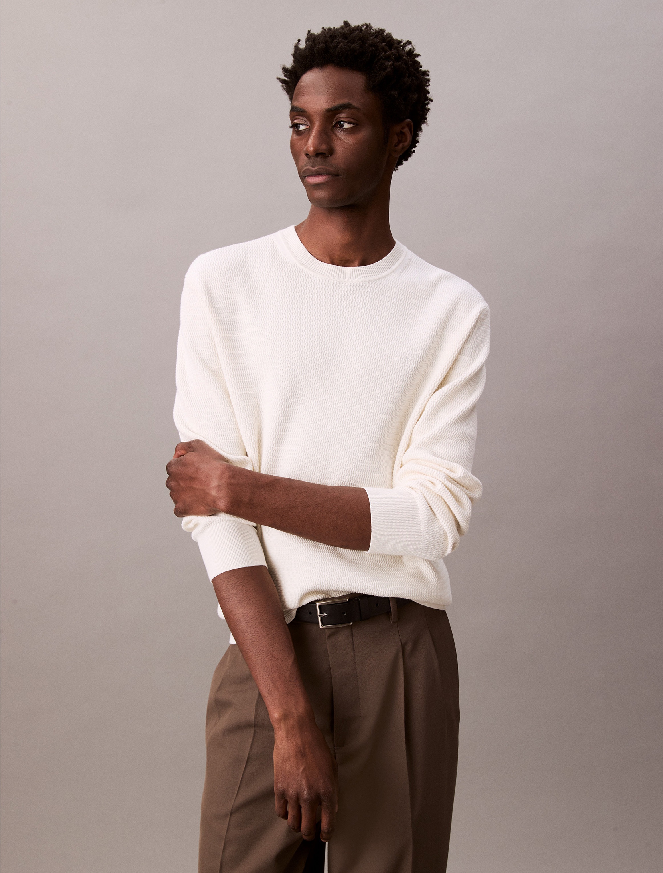Image of Calvin Klein Strickpullover "LS TXTR CTTN CRWNK S" Mit Rundhalsausschnitt
