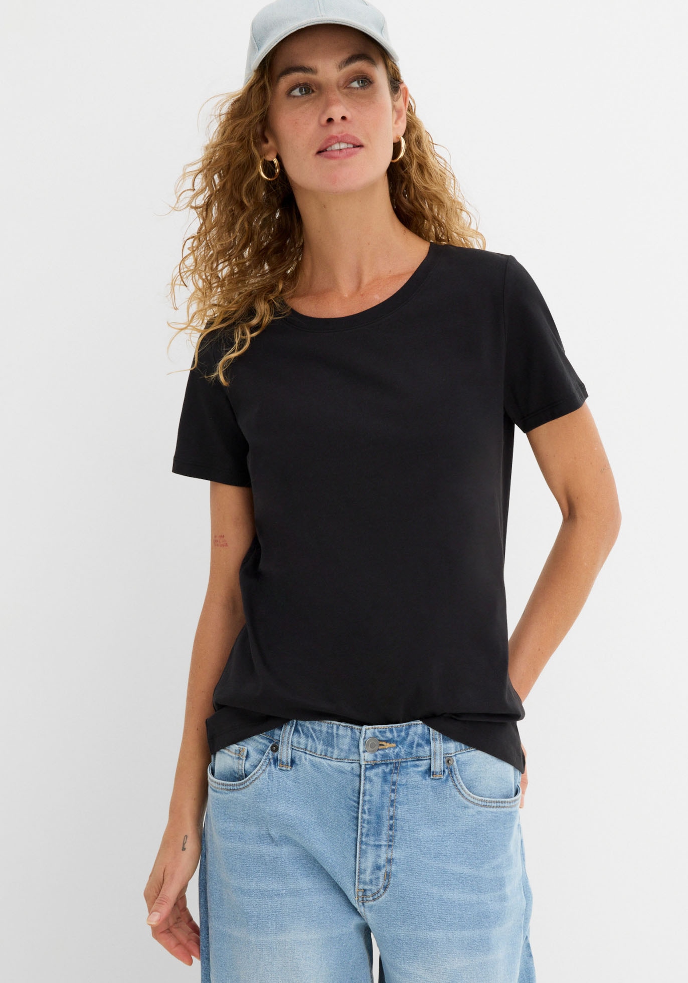 bonprix T-shirt Paquet, 2 cuis lockere Passform, Kurzarm, Rundhalsausschnitt, aus Baumwolle