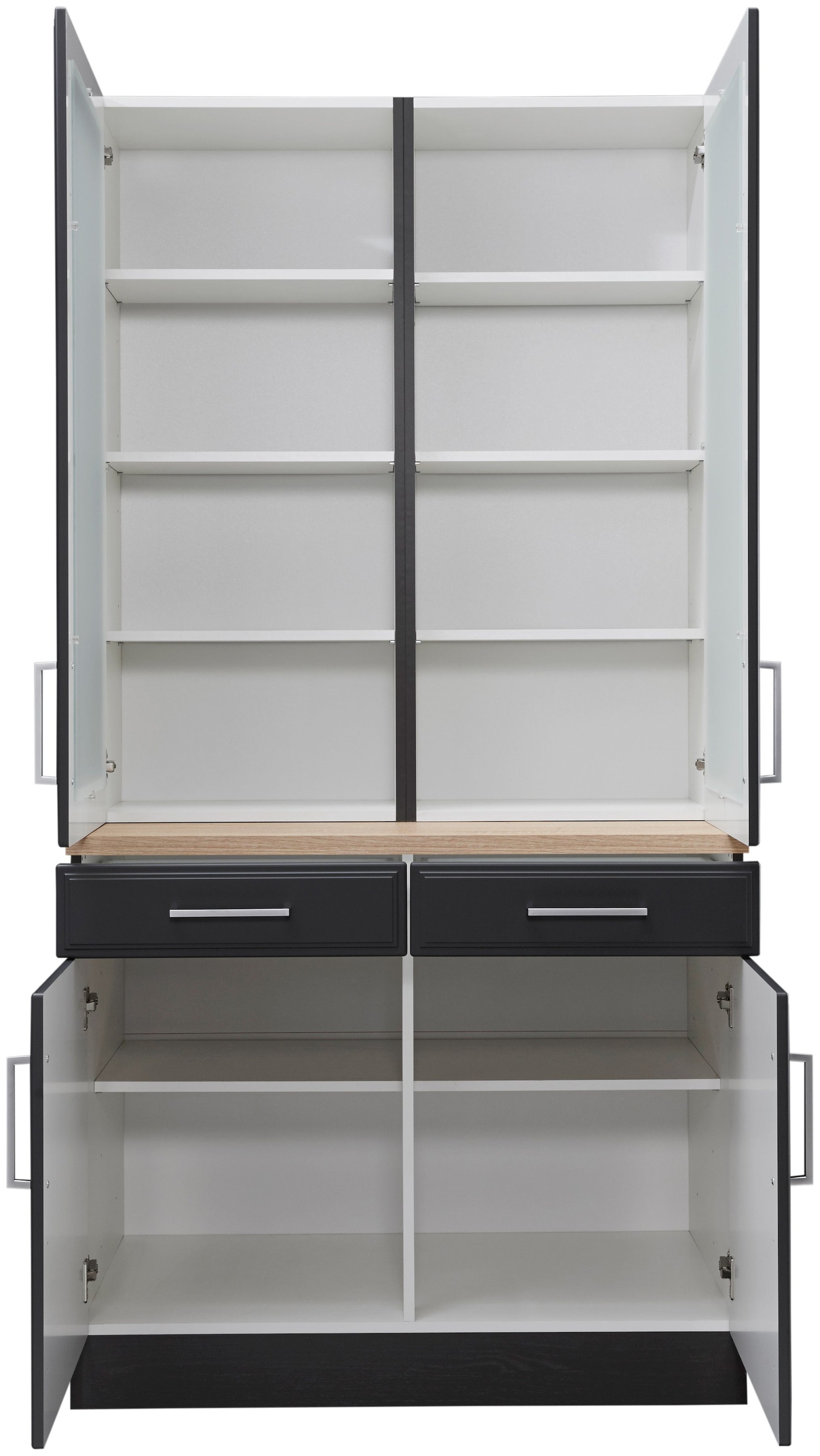 KOCHSTATION Küchenbuffet »KS-Stockholm« hochwertige MDF-Fronten, 2 Glasrahmentüren, 200 cm hoch, viel Stauraum