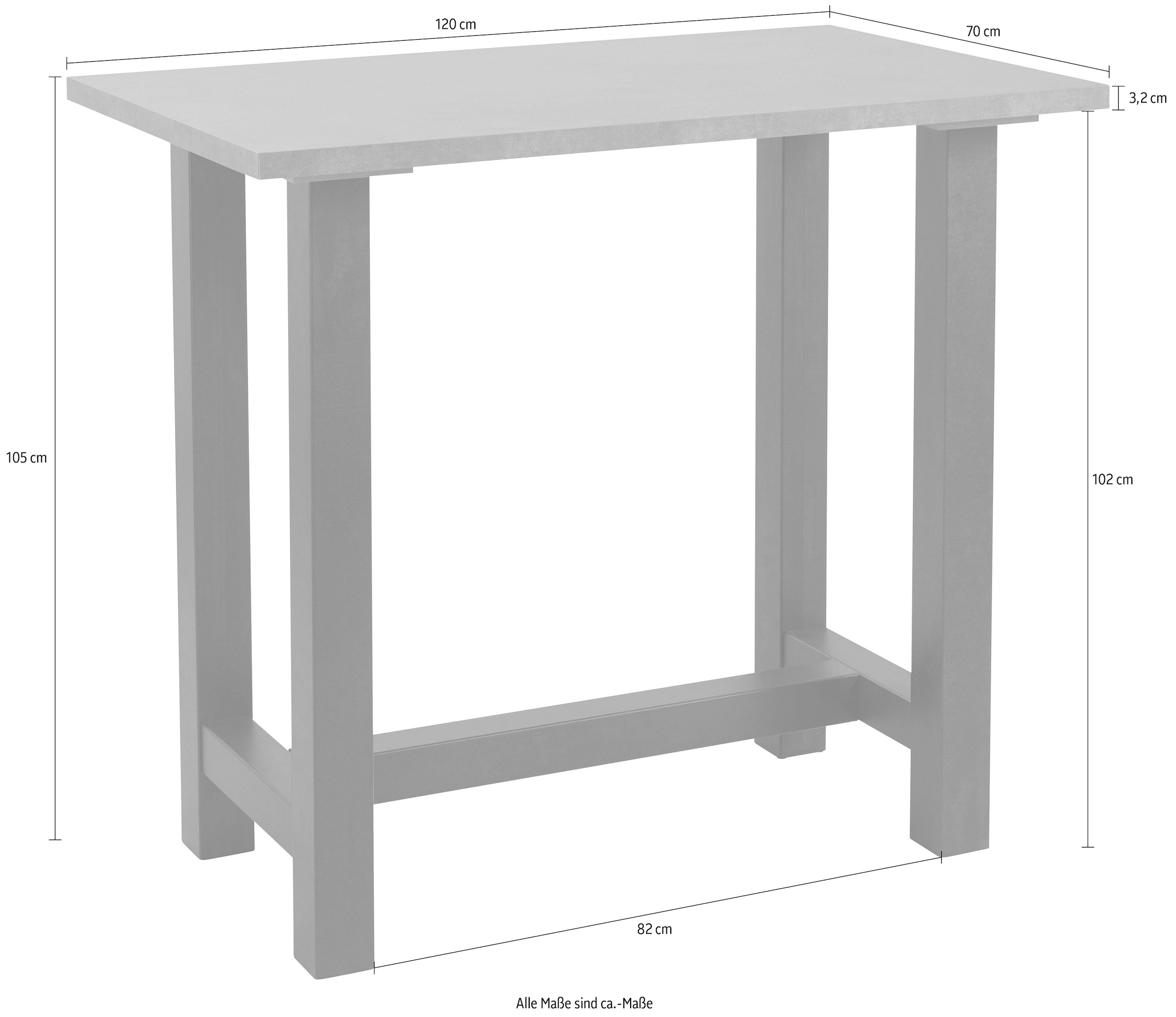 Mäusbacher Bartisch, Gestell in U-Form (Breite 120, 140 oder 160 cm)