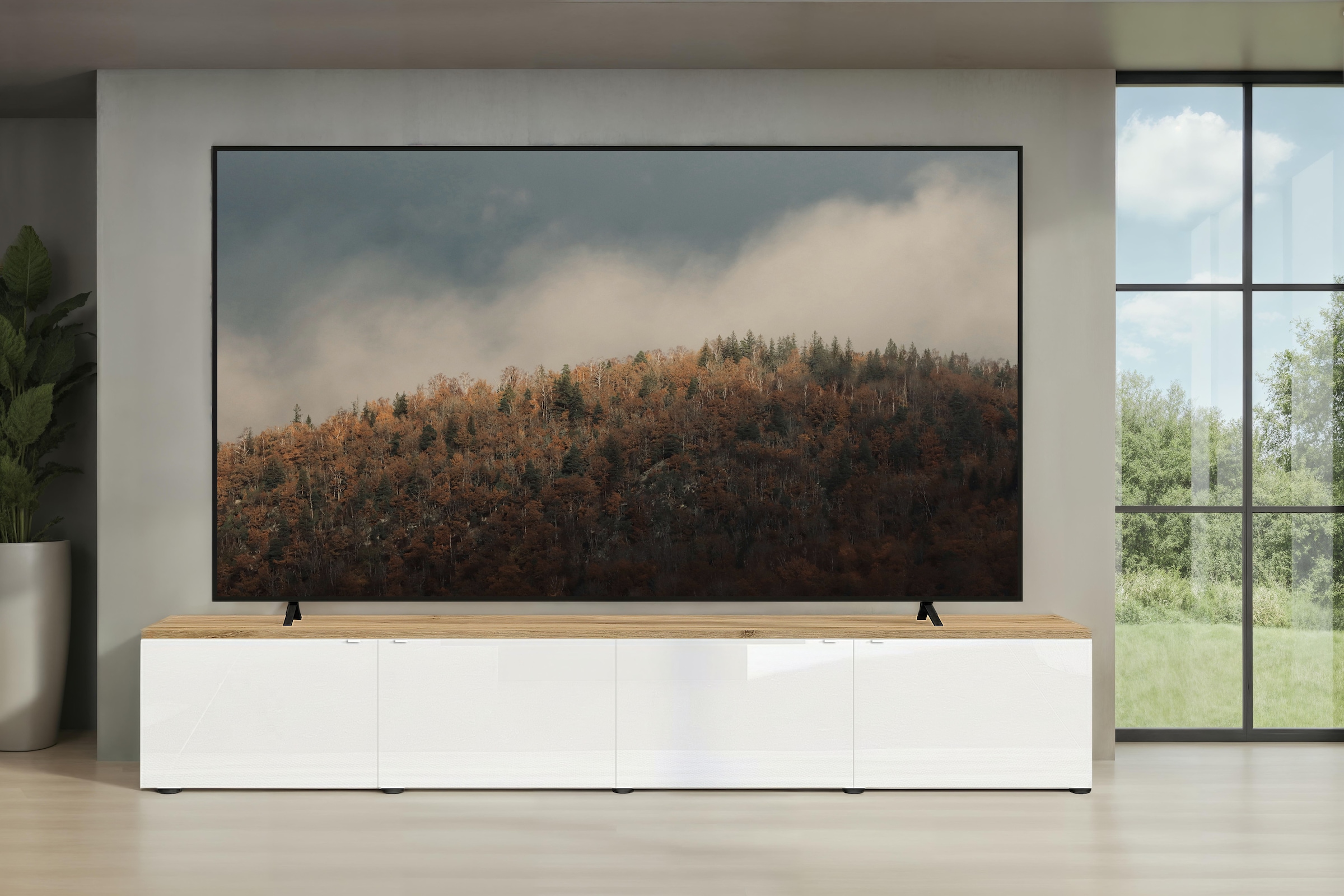 Home affaire Table basse »Easy, 245 cm breit, 47 cm tief, 4 Türen, Top 22 mm stark, Mediaboard« Modernes Lowboard für bis zu 98-Zoll-TV – perfekt für die WM