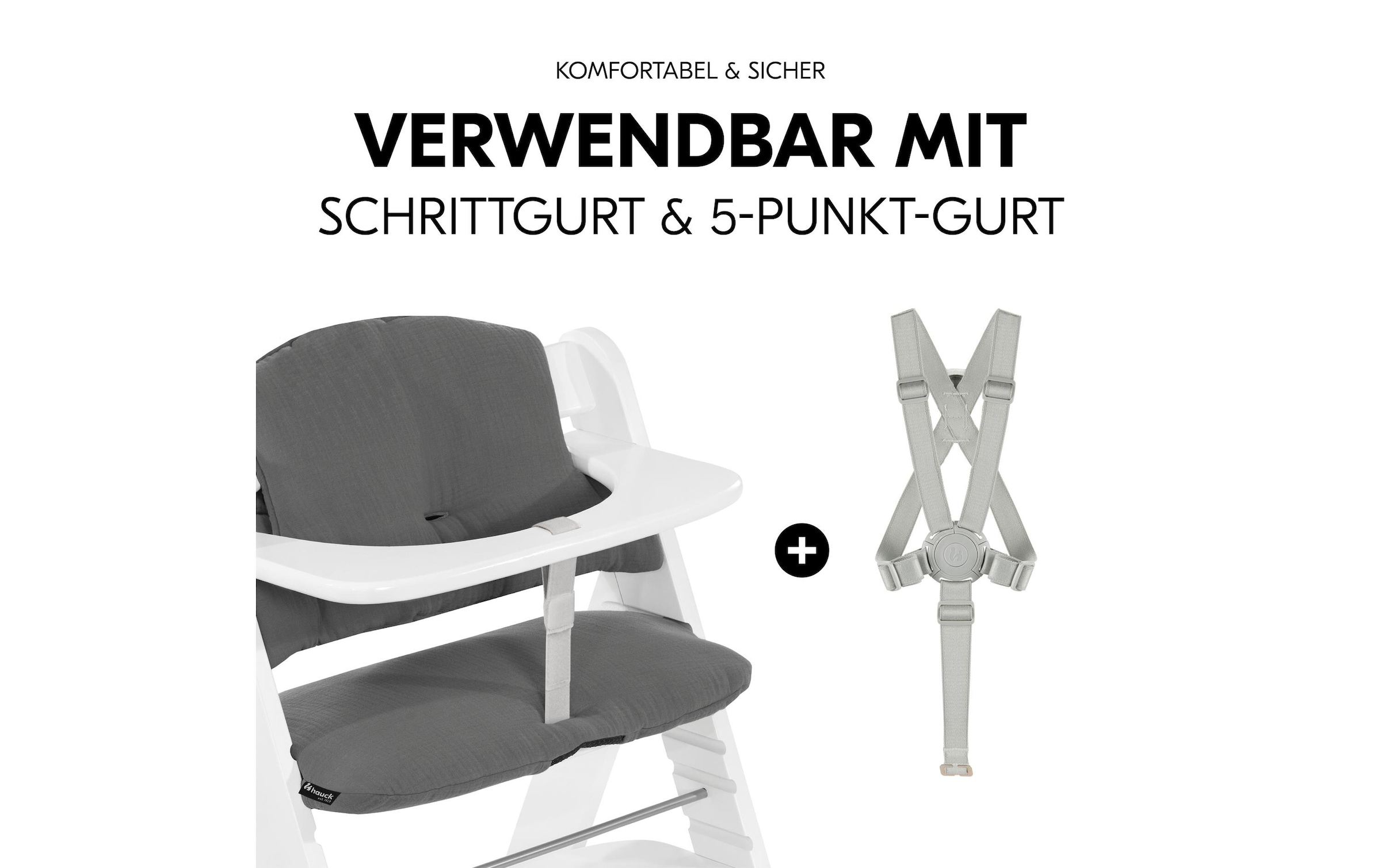 Hauck Housse de siège pour enfant »Highchair Pad Select Muslin, dark Grey« pour les chaises hautes en bois hauck Alpha+, Beta+ et Arketa