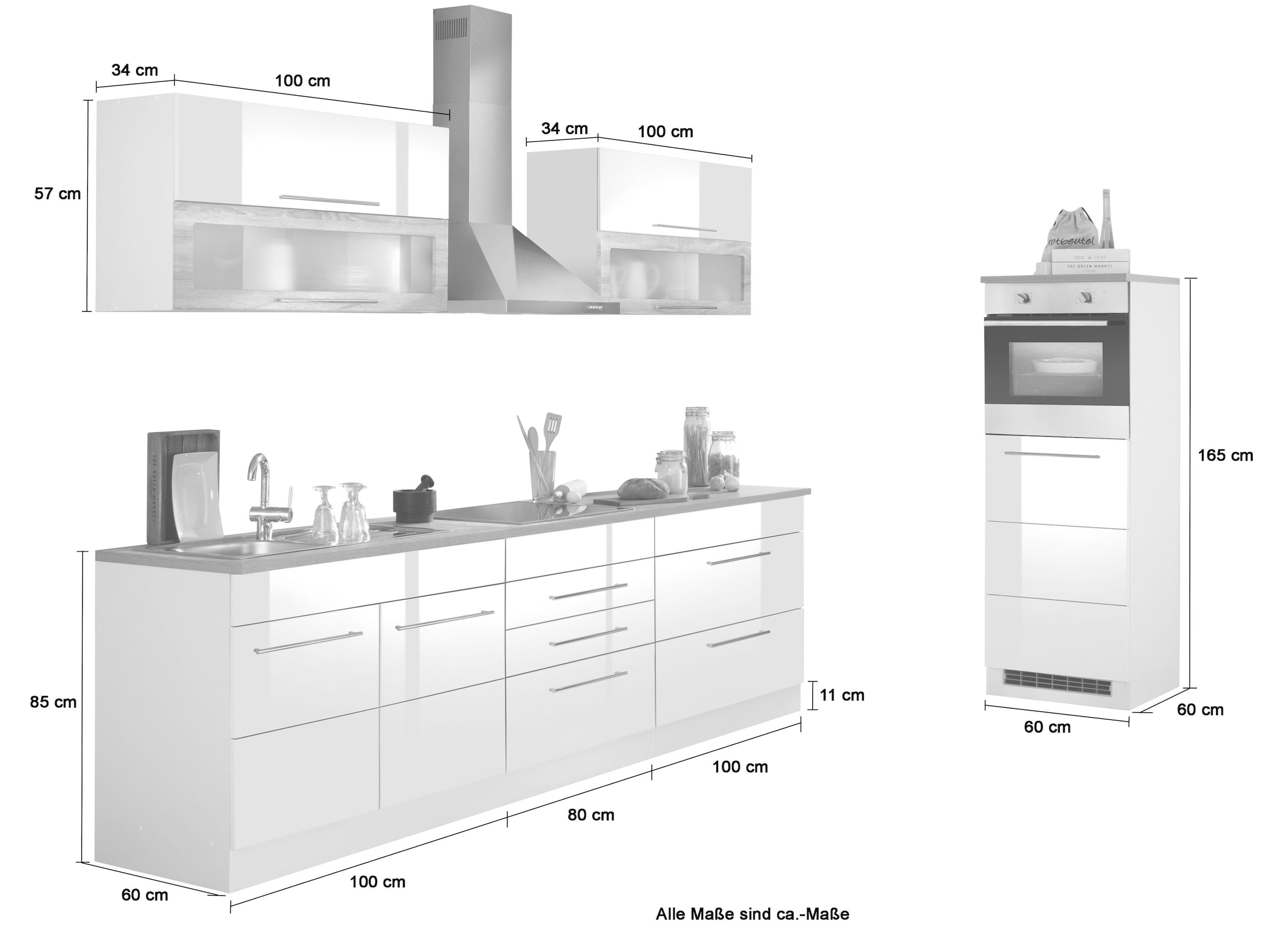KOCHSTATION Kitchenette »KS-Wien« largeur 340 cm, au choix avec appareils électriques et induction