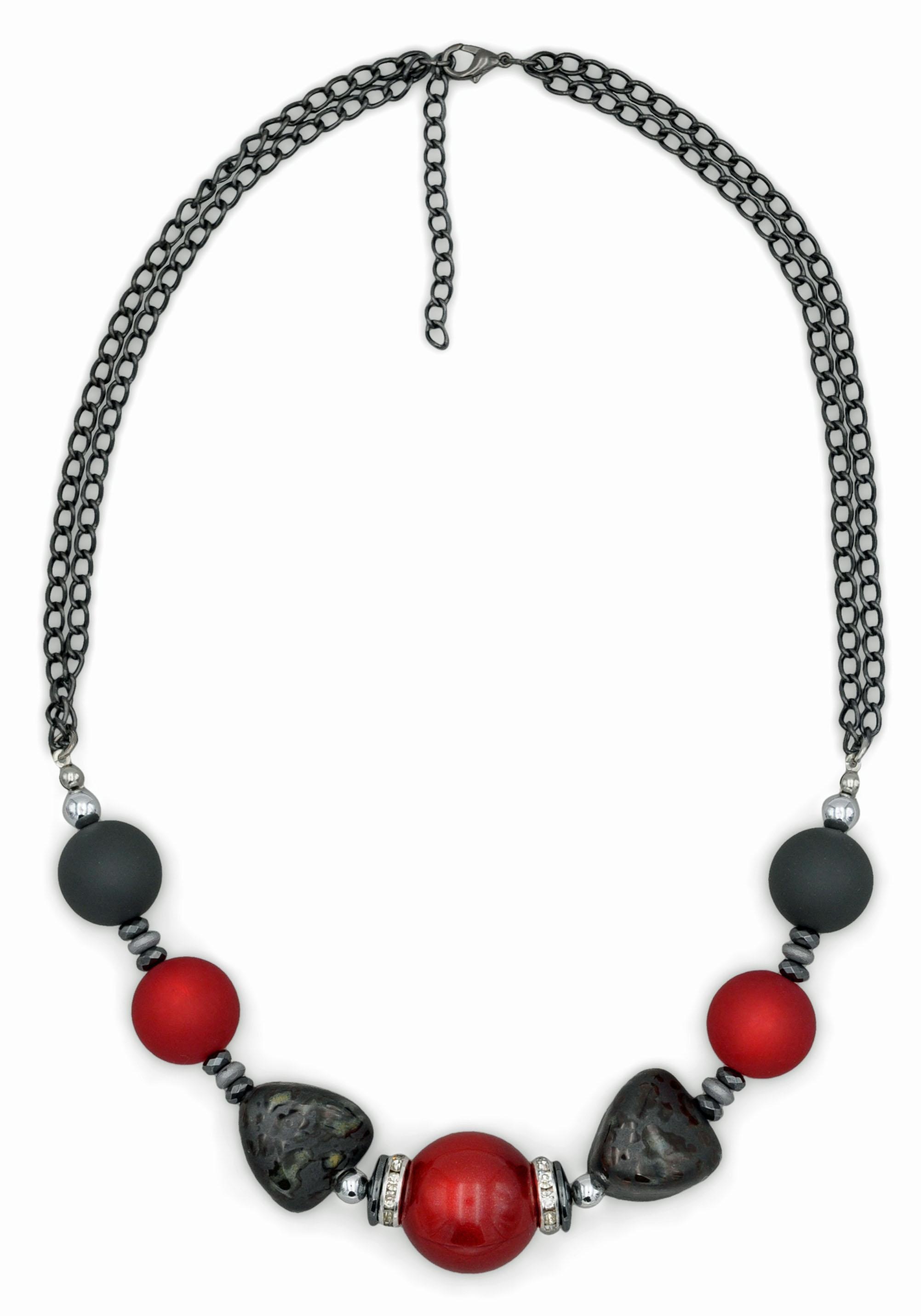 Image of J.Jayz Collier »mehrreihig, mit Perlen in grau und rot«, mit Hämatit, Glassteinen und Kunststoffperlen, Made in Germany bei Ackermann Versand Schweiz