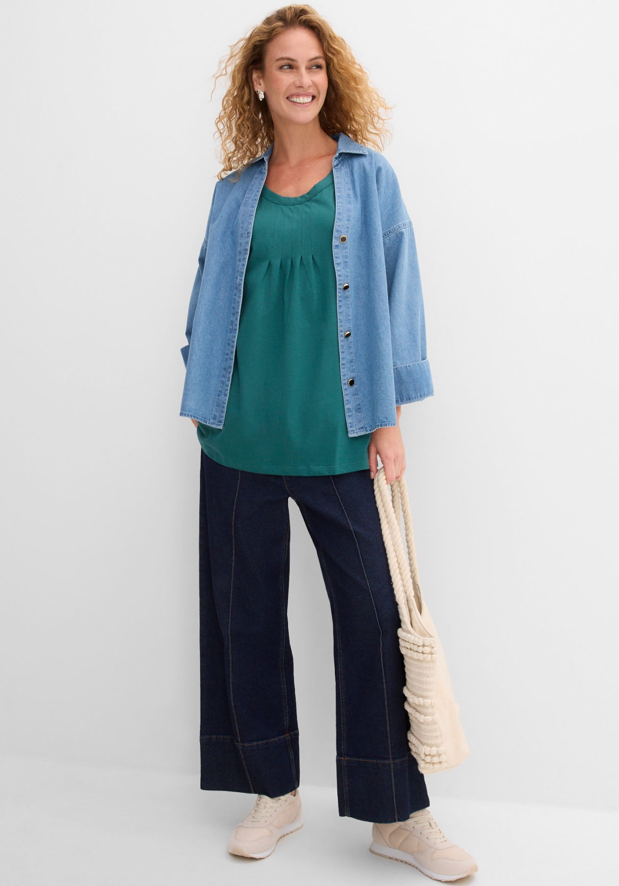 bonprix Top long »Long-Top« mit elegantem Faltendetail, lockere Passform, reine Baumwolle