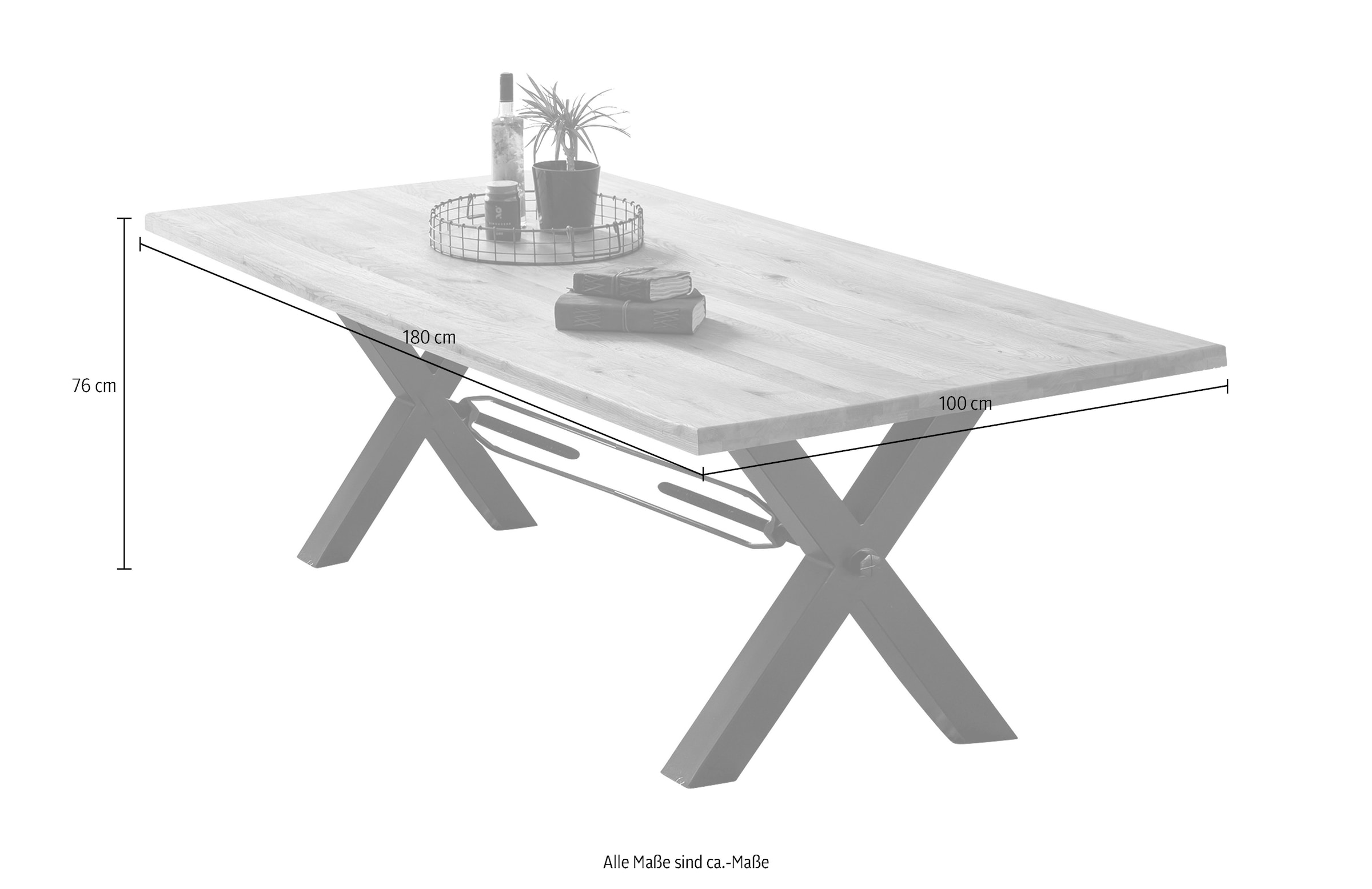 SIT Table de salle à manger »Gent Wildeiche Massivholz mit X-Gestell aus Metall, Industrial« Structure en métal robuste en X pour une haute stabilité