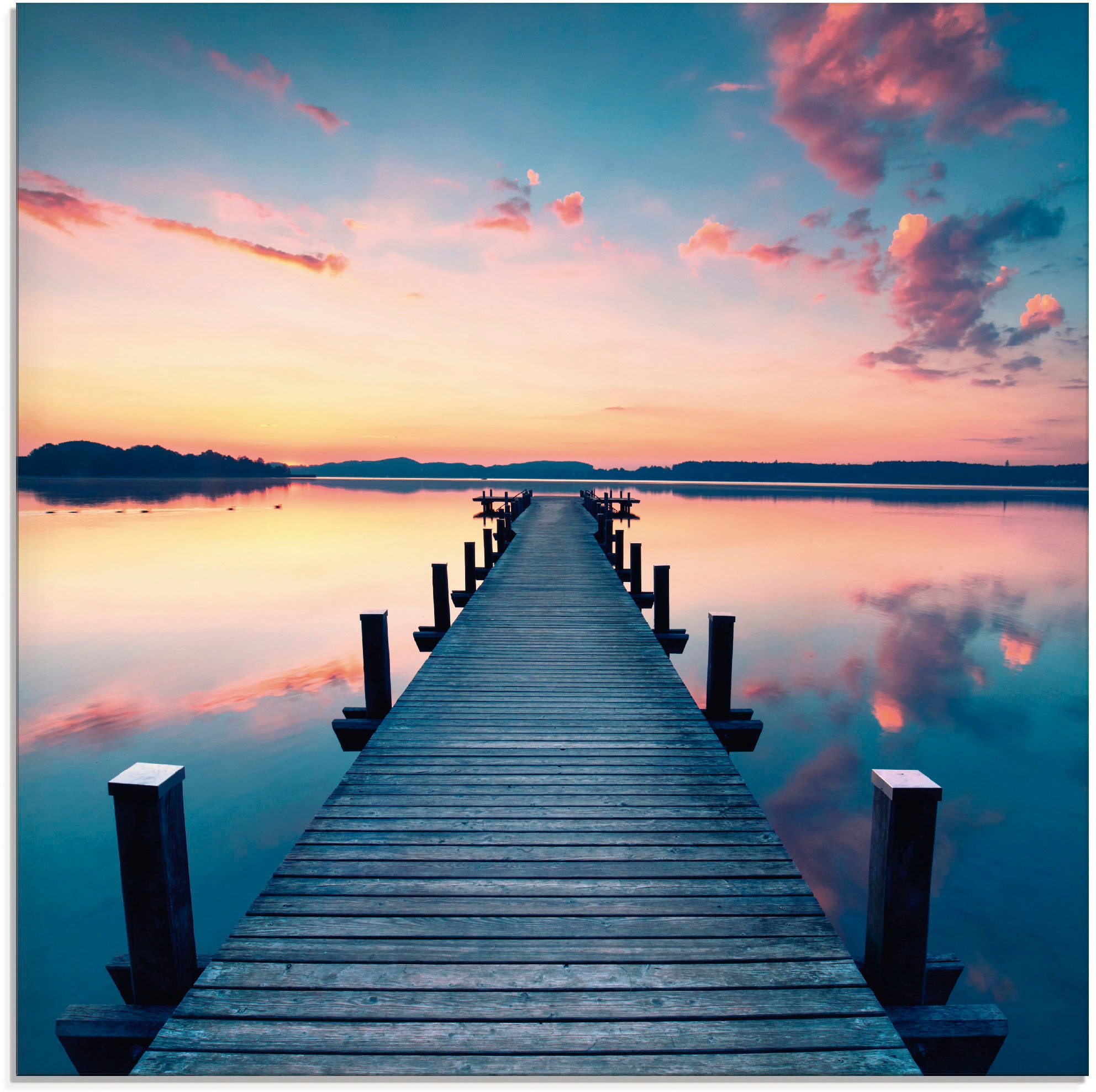 Image of Artland Glasbild "Langer Pier am See im Sonnenaufgang" Gewässer 1 Stk. tlg. in verschiedenen Grössen
