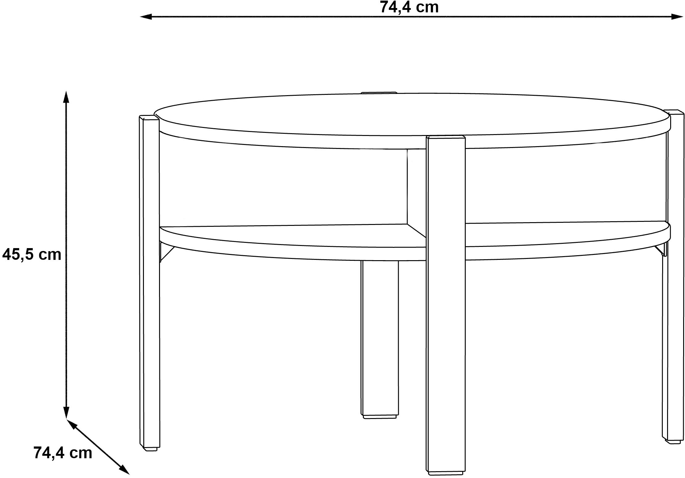 FORTE Beistelltisch »Tobago, runder Couchtisch mit 4 Ablagefächern, B/H/T 74,4/45,5/74,4 cm« Durchmesser ca. 74,5 cm