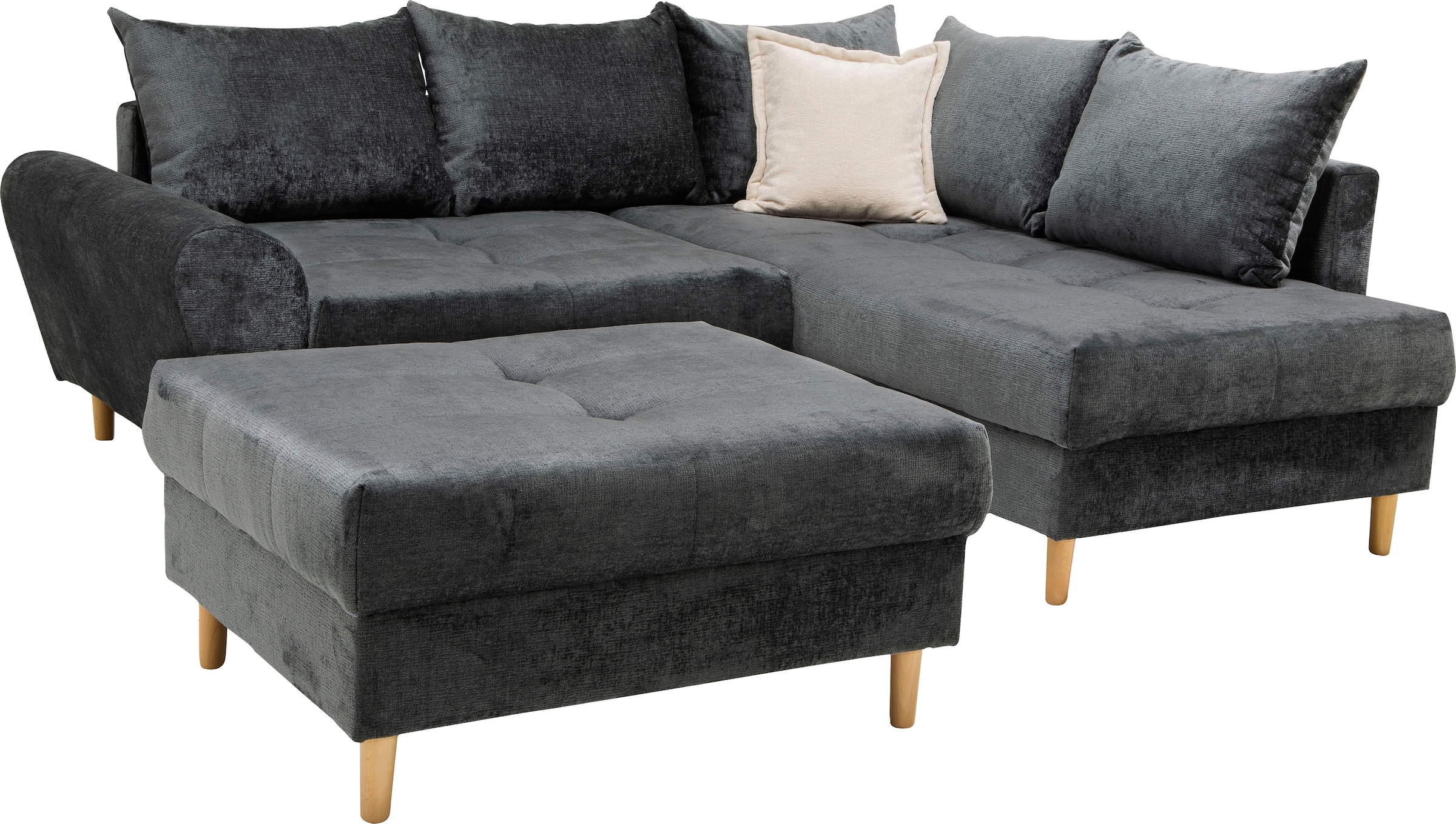 COLLECTION AB Ecksofa »Reims L-Form« Ottomane beidseitig montierbar, inkl. Bettfunktion und Hocker